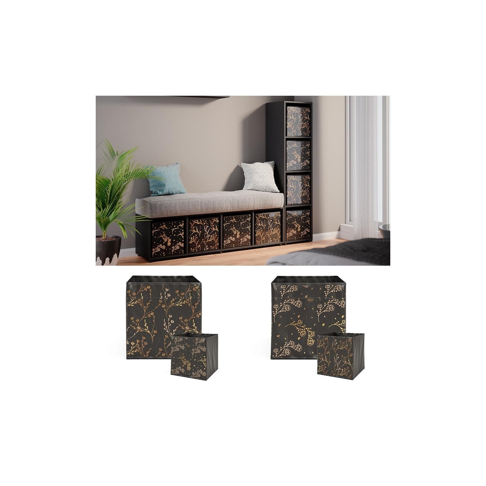 Schwarzer Raumteiler mit 2 Faltboxen