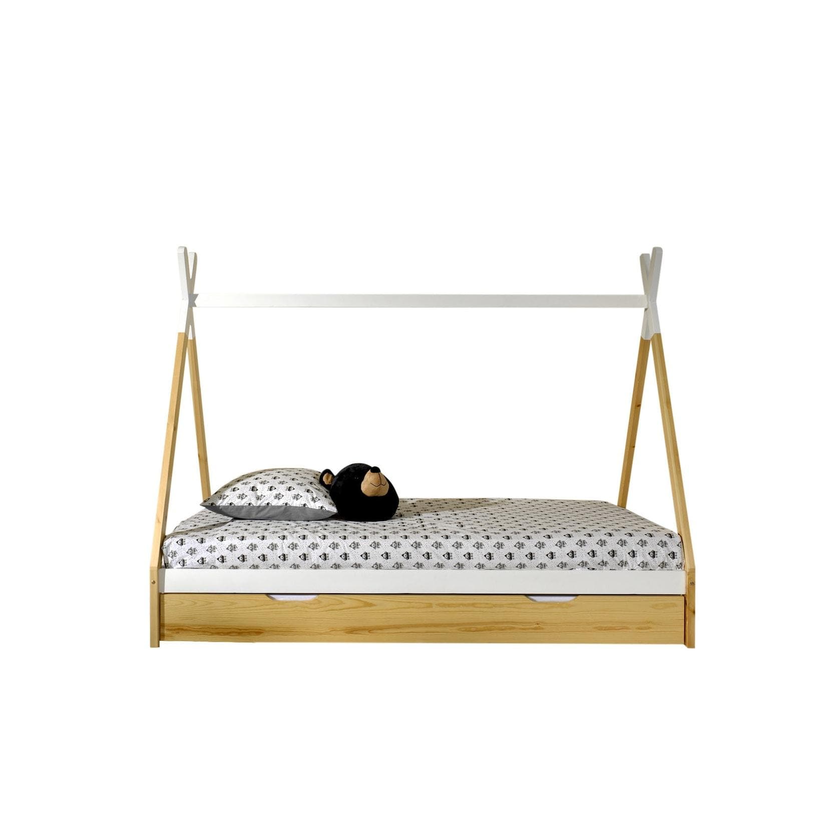 Tipi-Kojenbett aus Kieferholz mit Rollrost und optionaler Bettschublade