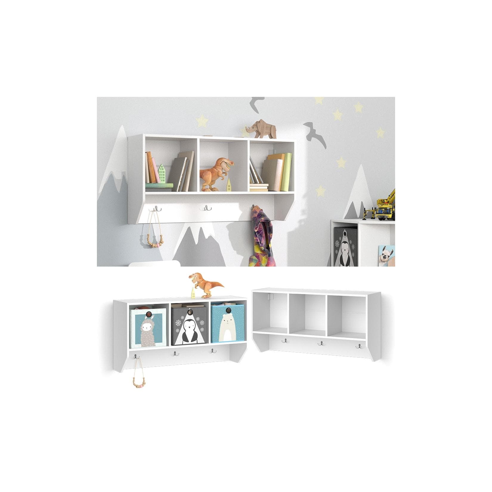 Vicco Wandregal Luigi Weiß für Kinderzimmer mit Ablagen und Haken