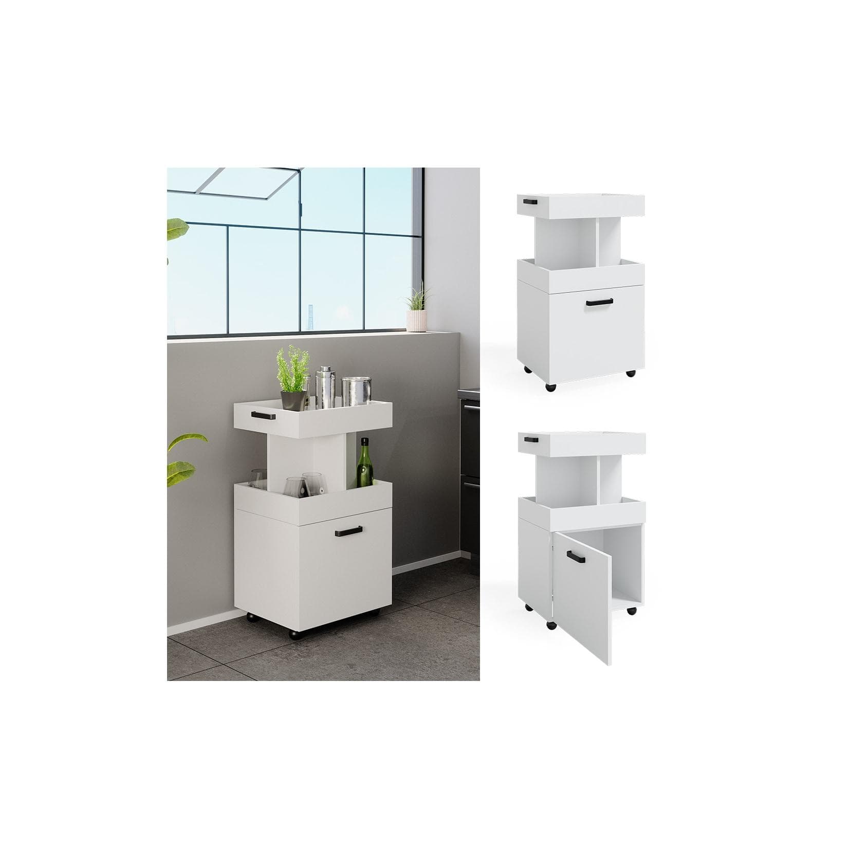 Vicco Barschrank Kamber Weiß - Rollbarer Küchenhelfer