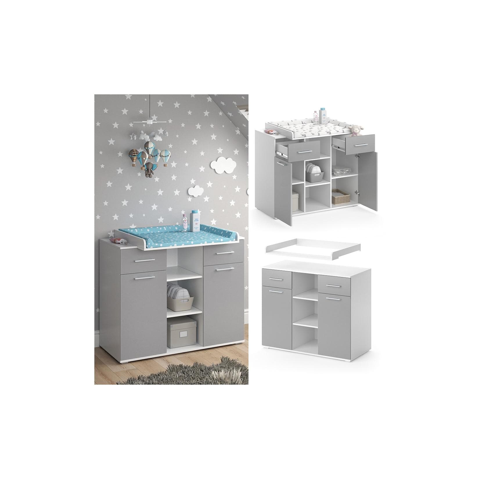 Wickelkommode Weiß/Grau - Praktisches Design für Babyzimmer