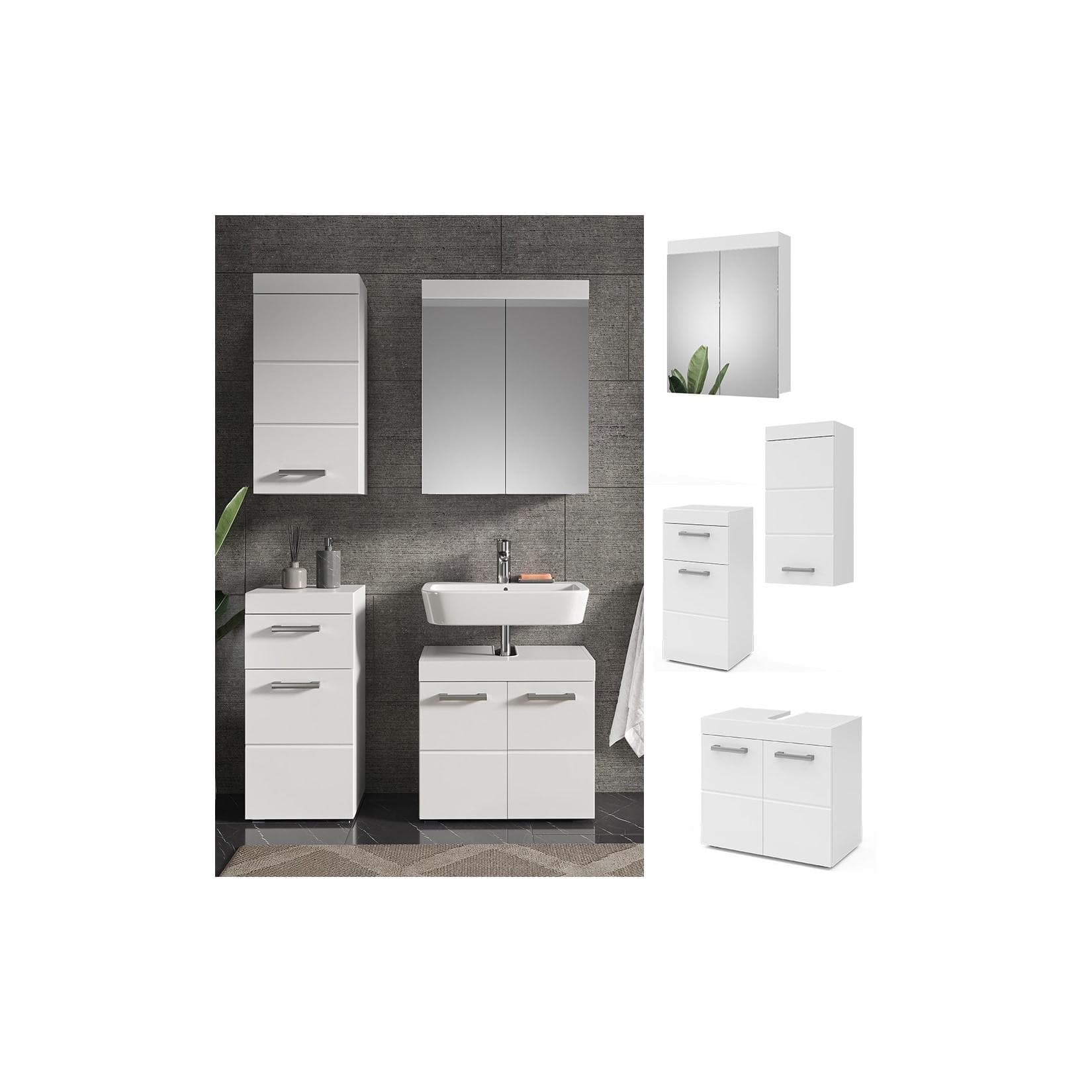 Vicco Badmöbel-Set Luna Weiß Design-Highlight S055M074