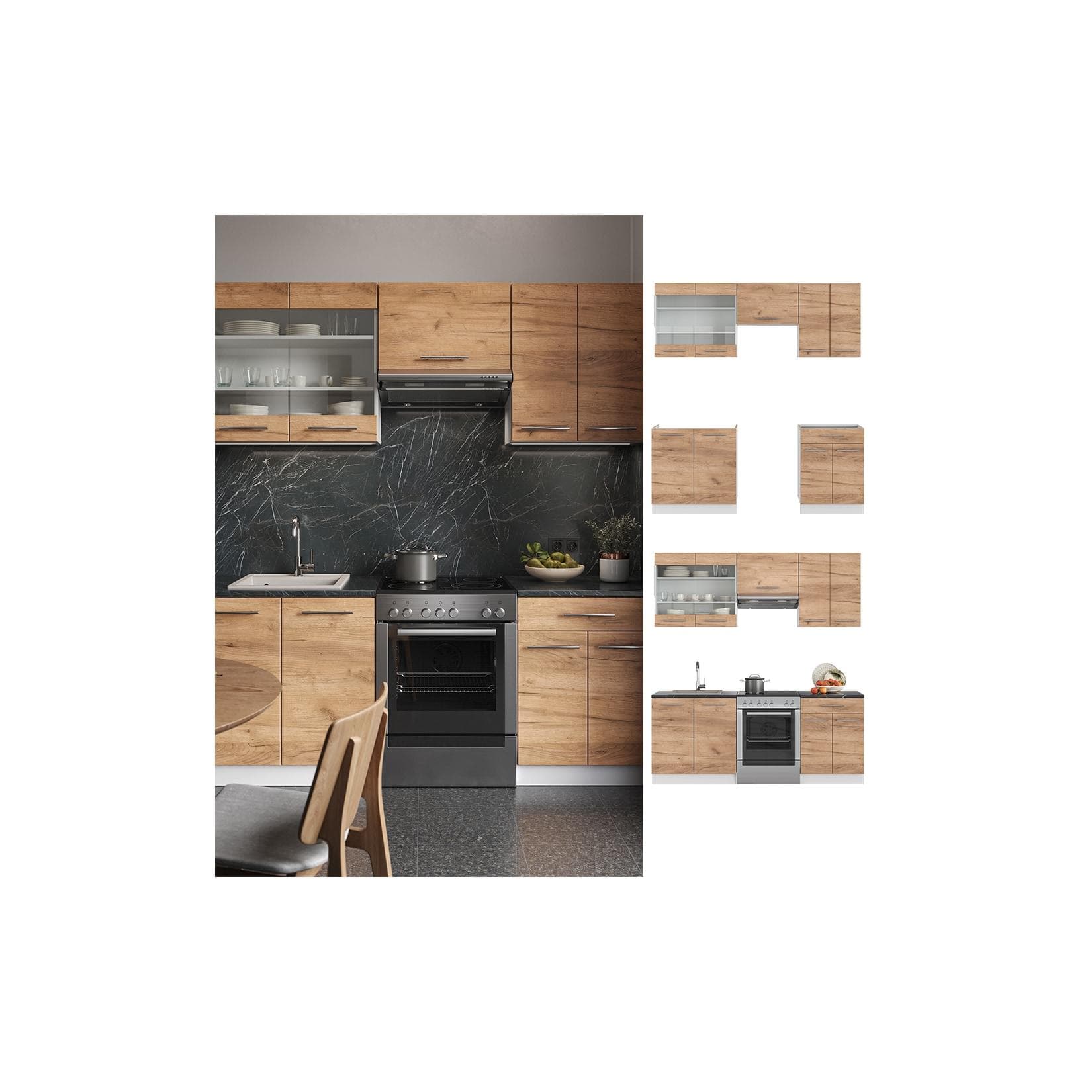 Moderne Küchenzeile in Goldkraft Eiche/Weiß