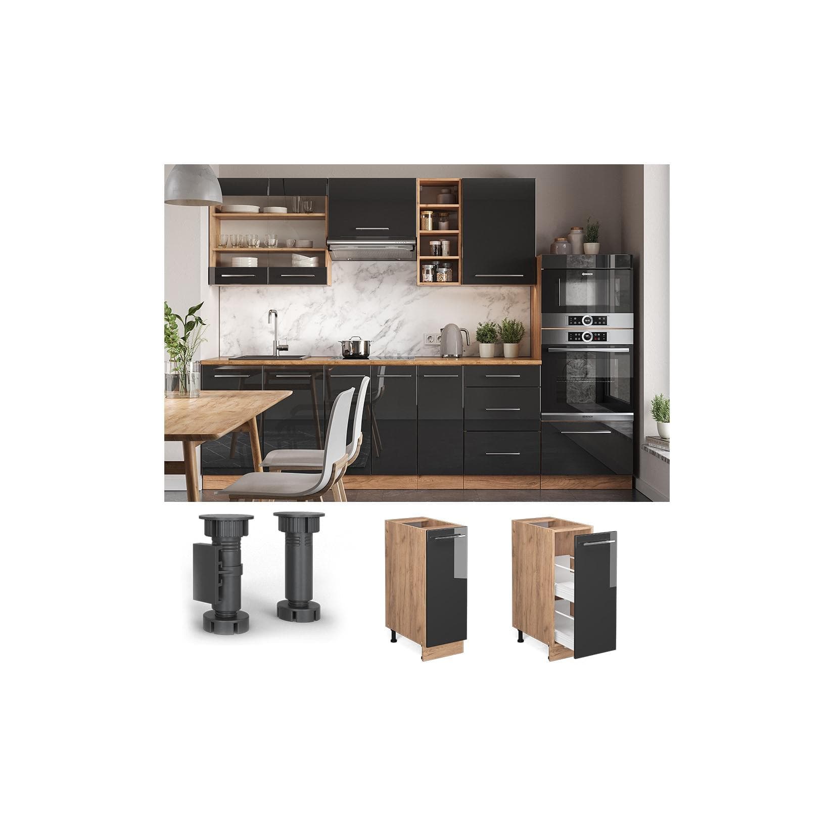 Apothekerschrank Anthrazit Hochglanz/Eiche