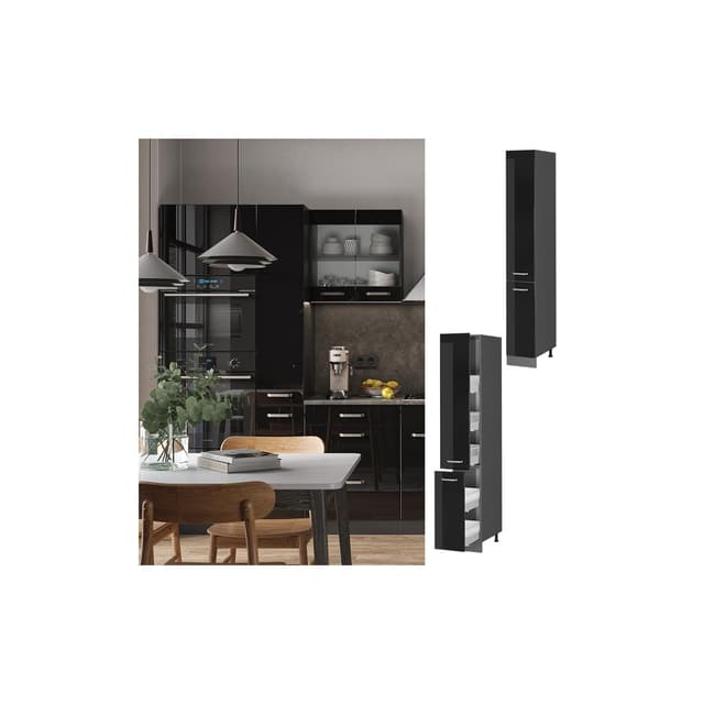 Vicco R-Line Apothekerhochschrank Schwarz Hochglanz/Anthrazit