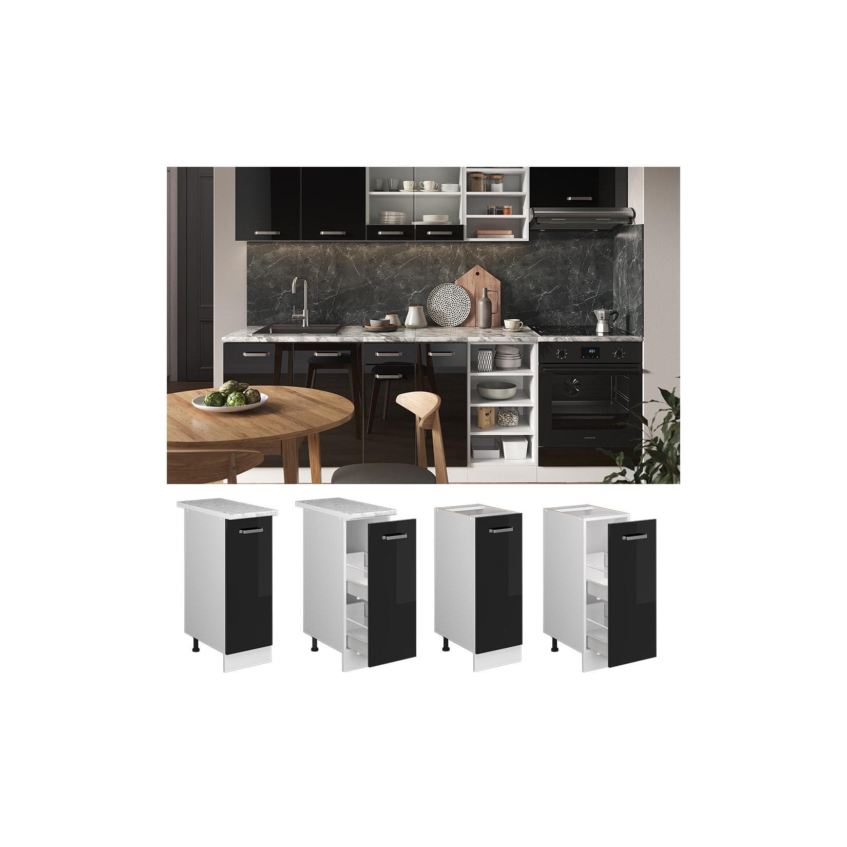 Hochglanz Apothekerschrank Schwarz/Weiß | Moderne Wandgestaltung