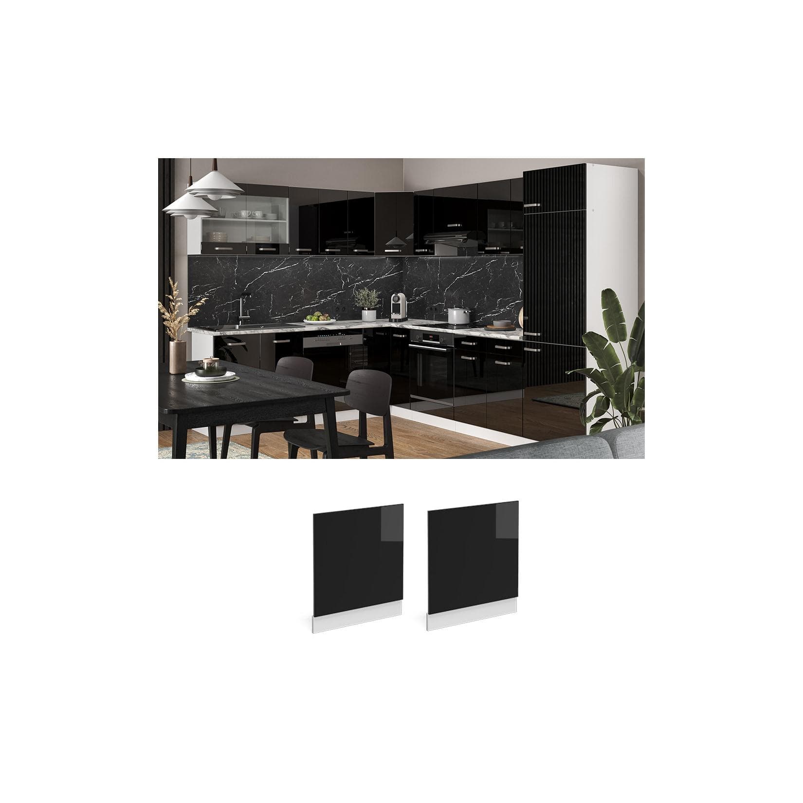 Hochglanz Frontblende Schwarz/Weiß - Marmor-Optik