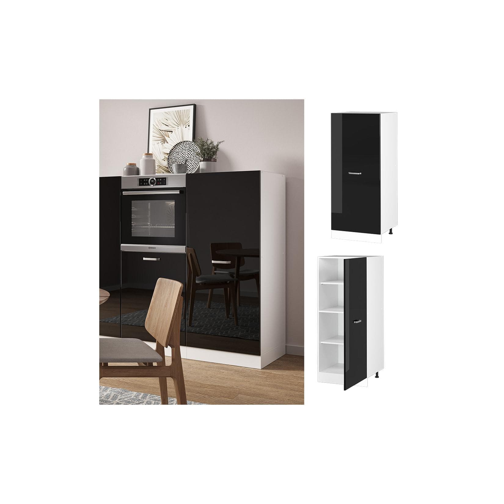 Vicco R-Line Hochschrank Schwarz Hochglanz/Weiß - Funktionaler Küchenschrank