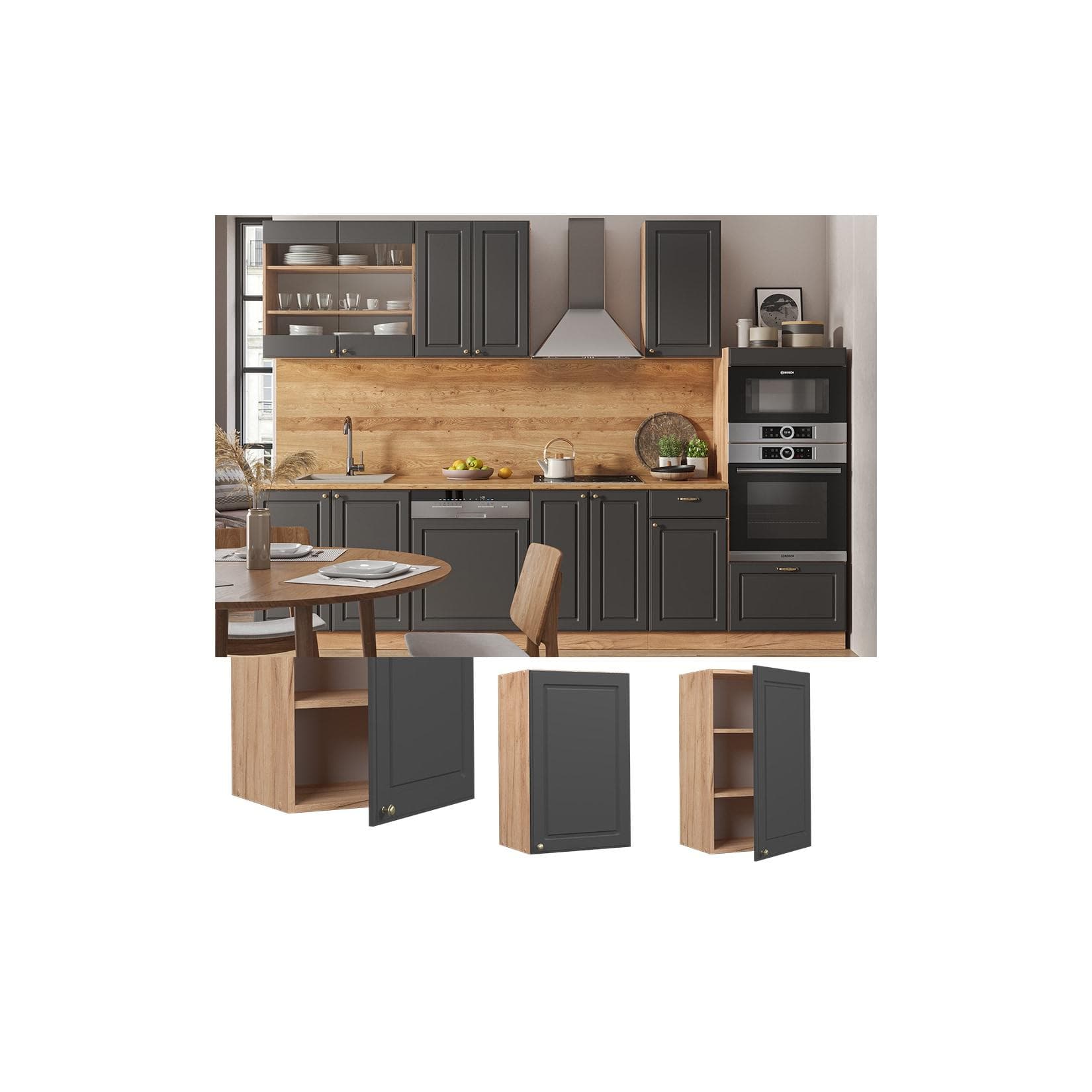 Hängeschrank Anthrazit-Gold mit Goldkraft Eiche Furnier