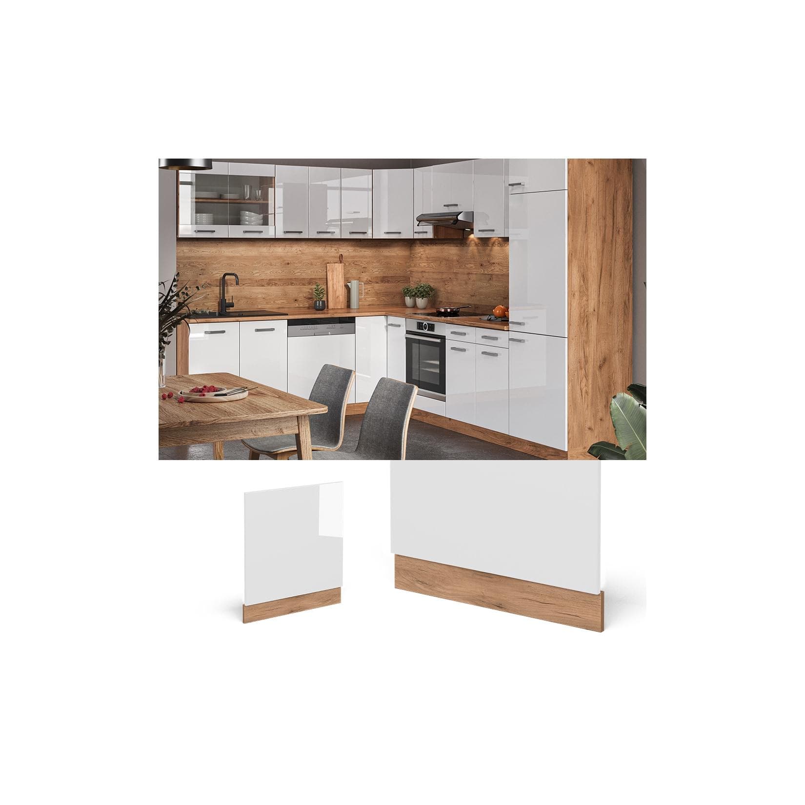 Hochglanzblende R-Line in Weiß mit Goldkraft Eiche