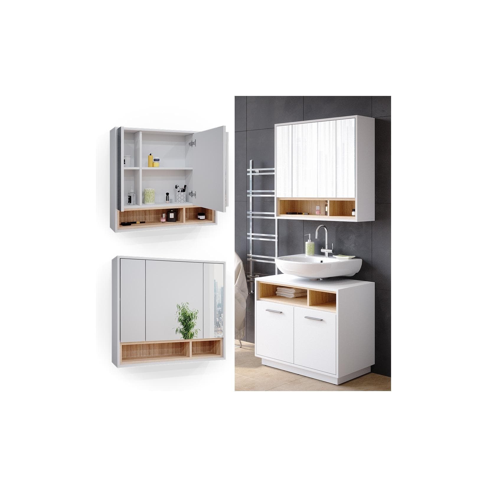 Spiegelschrank mit Beleuchtung Weiß/Sonoma