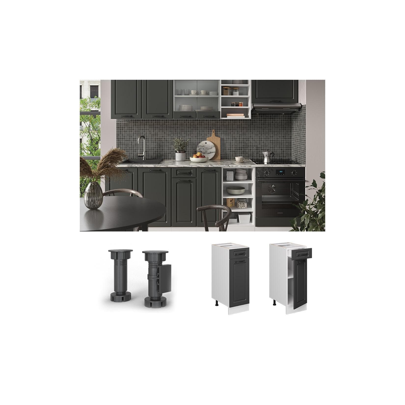 Anthrazit Landhaus Unterschrank - Weiß, modern & funktional