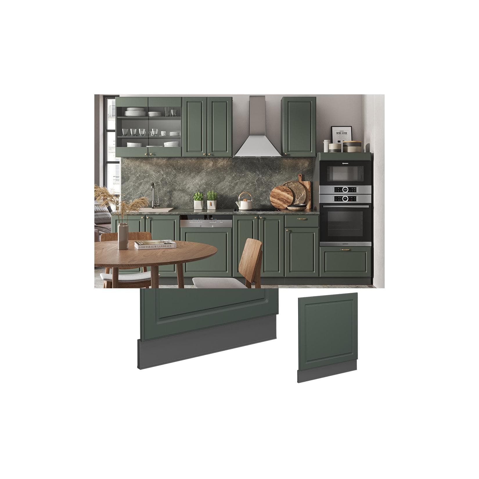 Grüne Landhaus-Frontblende mit Goldakzenten