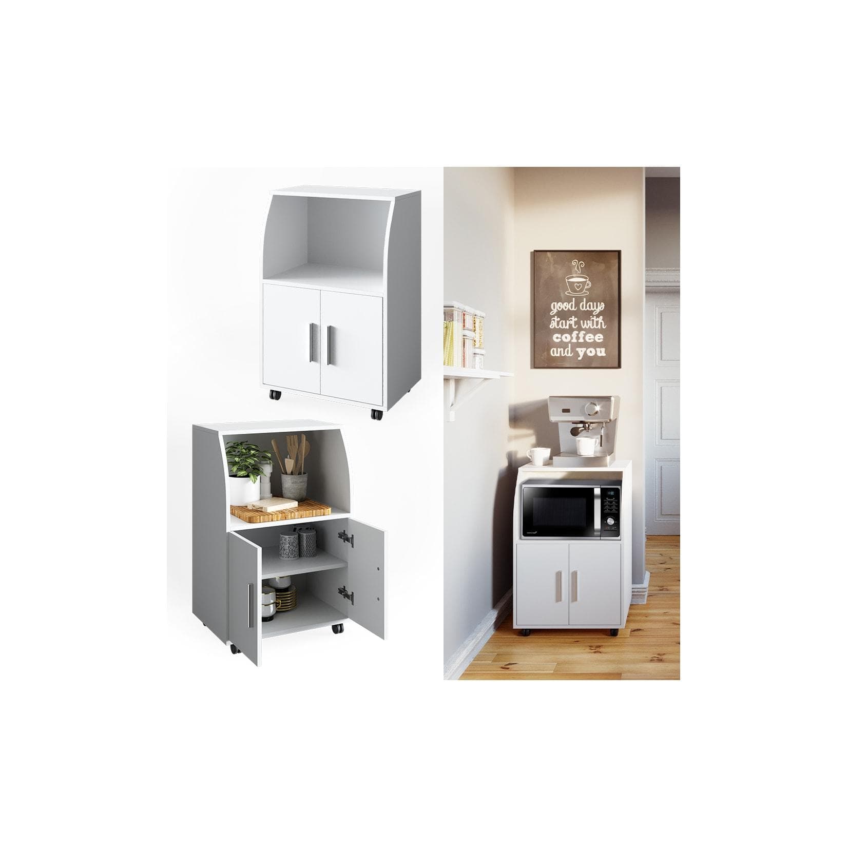 Vicco Elio Barschrank Weiß mit Rollen - Vielseitig & Funktional