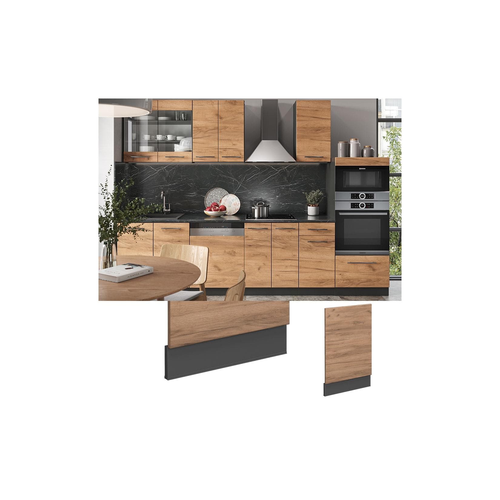 Goldkraft Eiche Frontblende für Küchenzeile Anthrazit