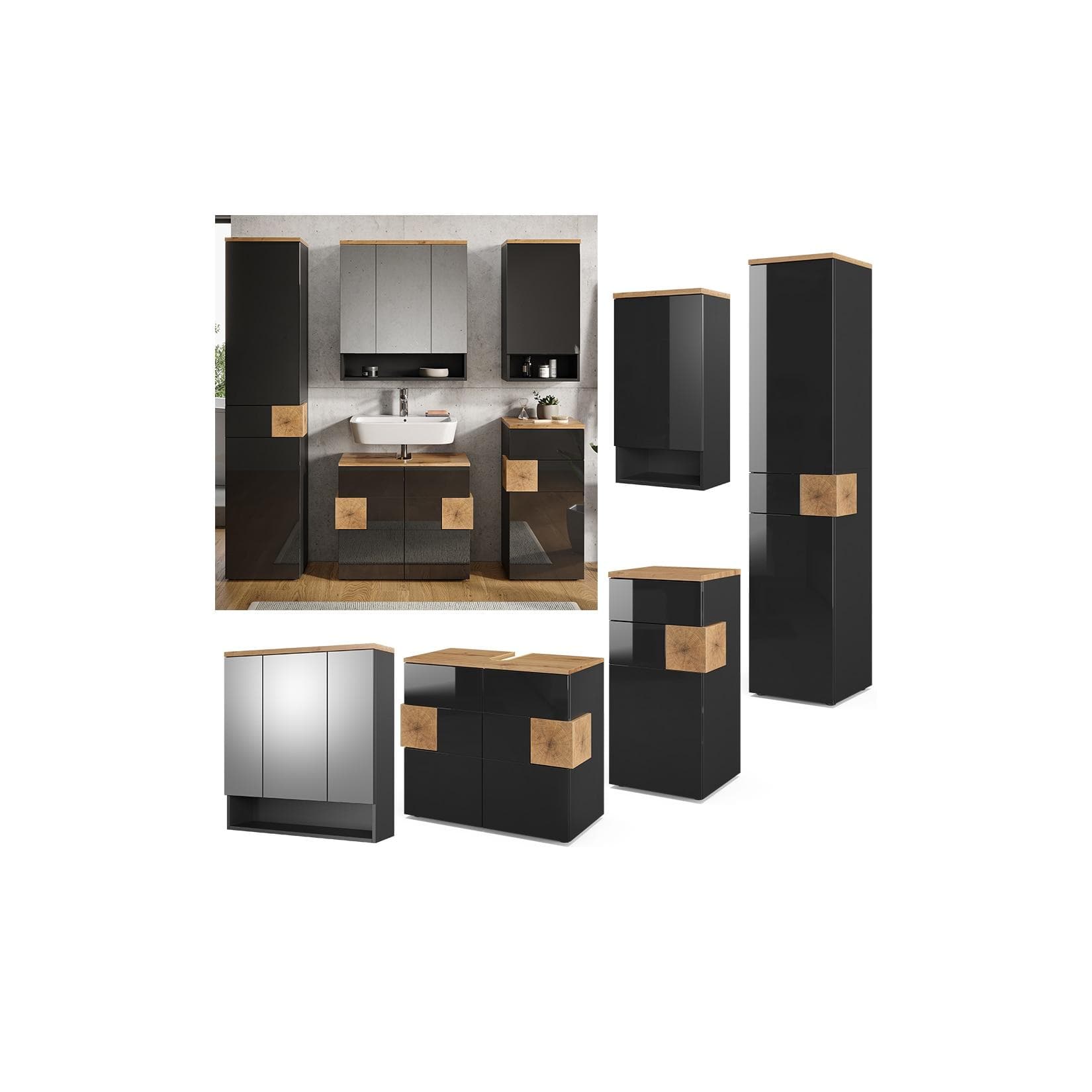 Anthrazit/Artisan-Eiche Badmöbel-Set - 5 Teile
