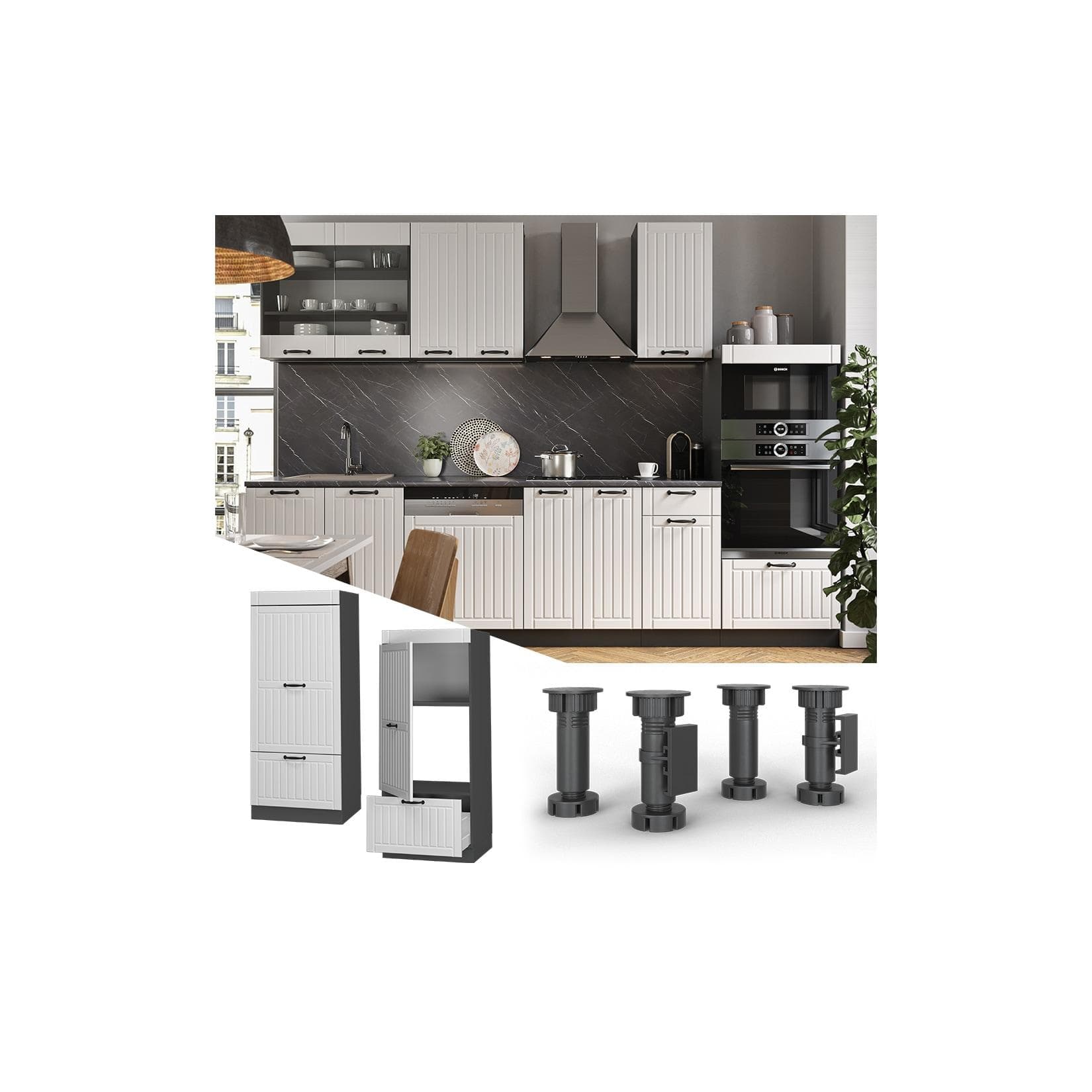 Weißer Landhaus-Mikrowellenumbauschrank in Anthrazit