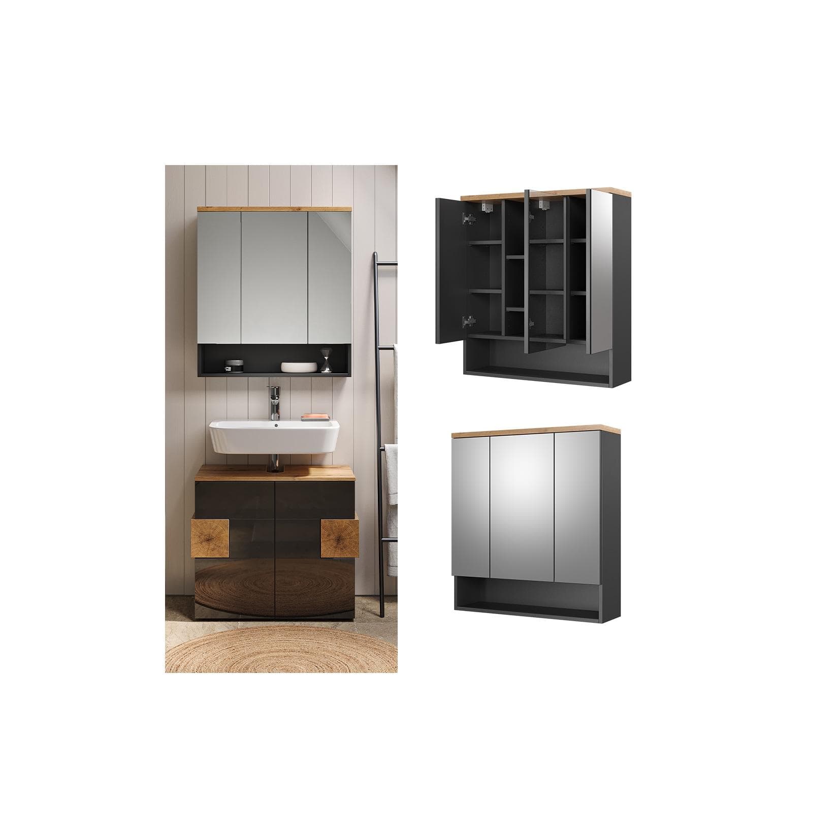 Anthrazit/Artisan-Eiche Badezimmerspiegelschrank mit viel Stauraum