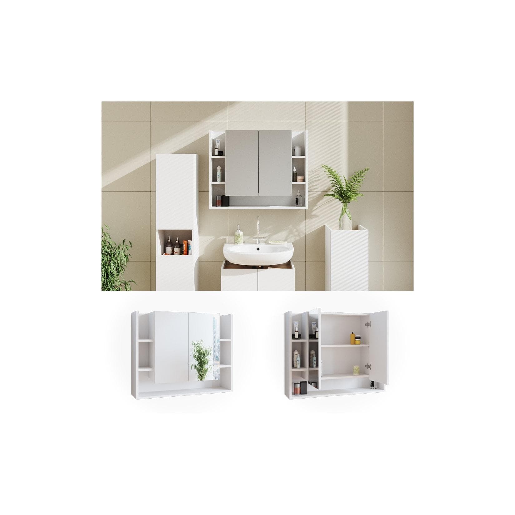 Vicco Elira Badezimmerspiegelschrank Weiß mit viel Stauraum