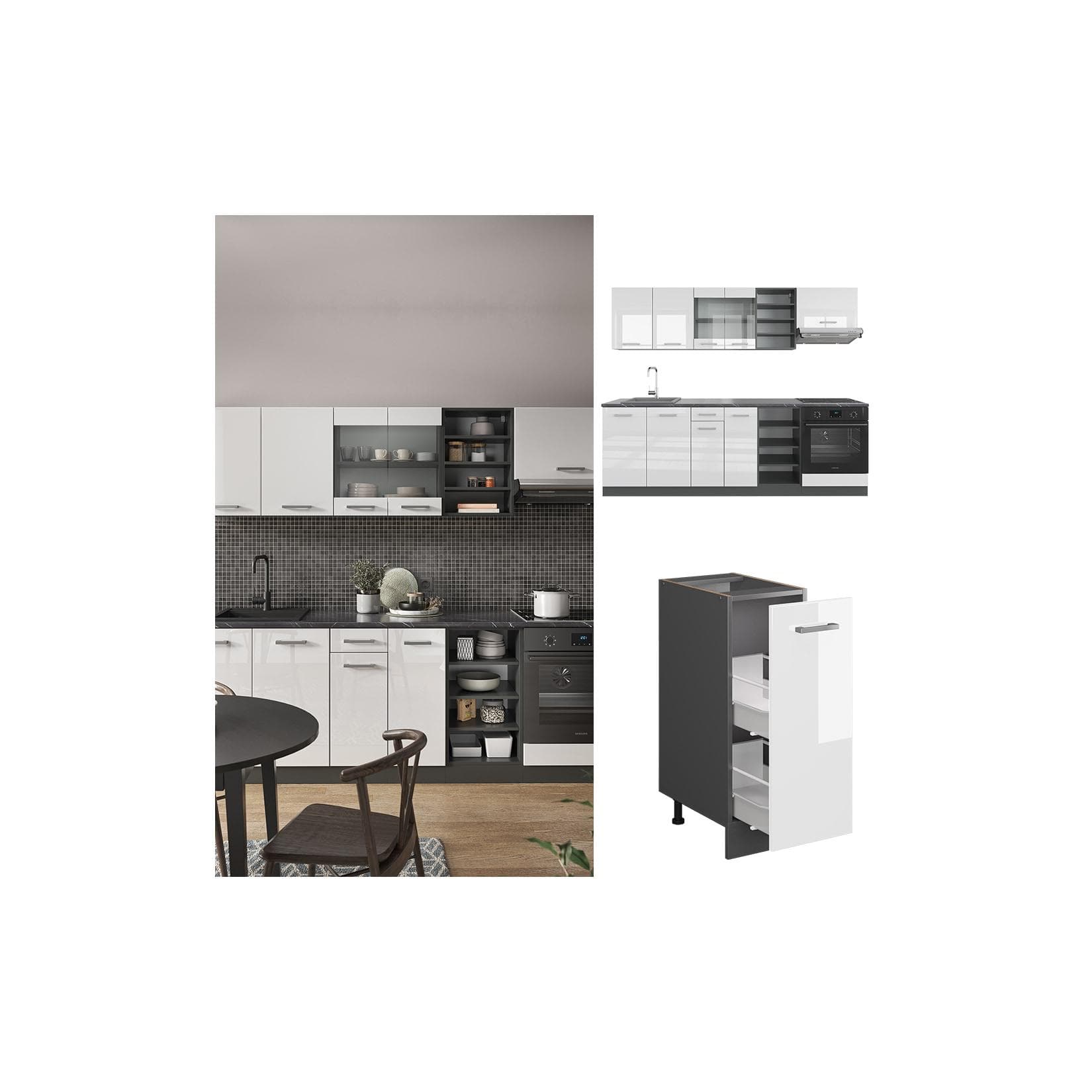 Vicco R-Line Küchenzeile Weiß Hochglanz/Anthrazit - Modular & Individuell