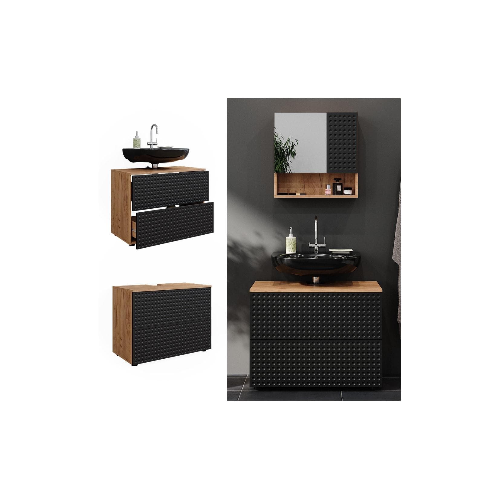 Schranksystem Goldkraft Eiche/Anthrazit mit 2 Schubladen