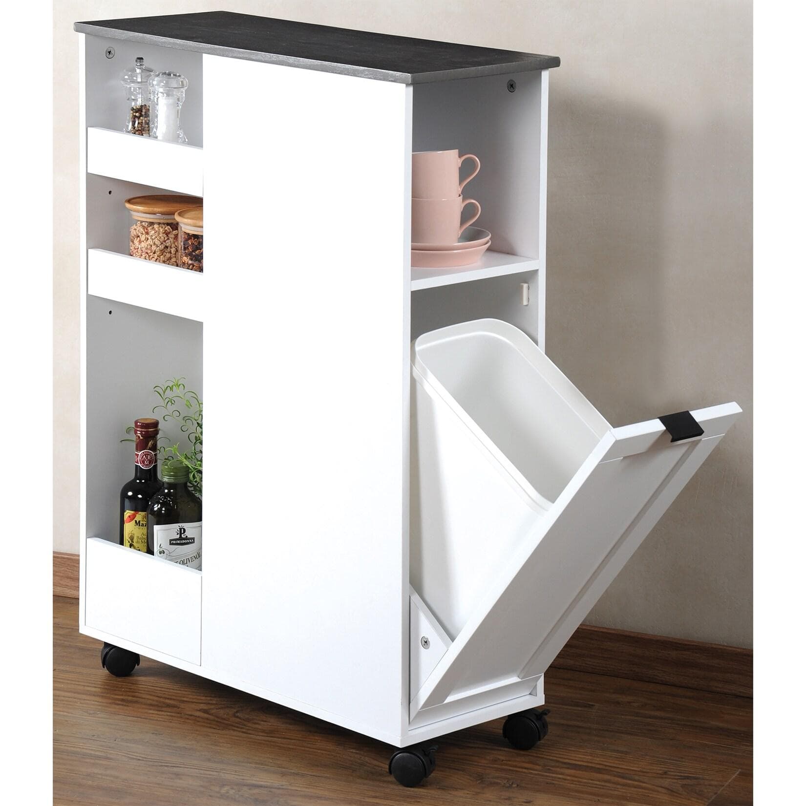 Kesper Küchenwagen Nischenregal Weiß FSC - Mobil & Freistehend mit Mülleimer