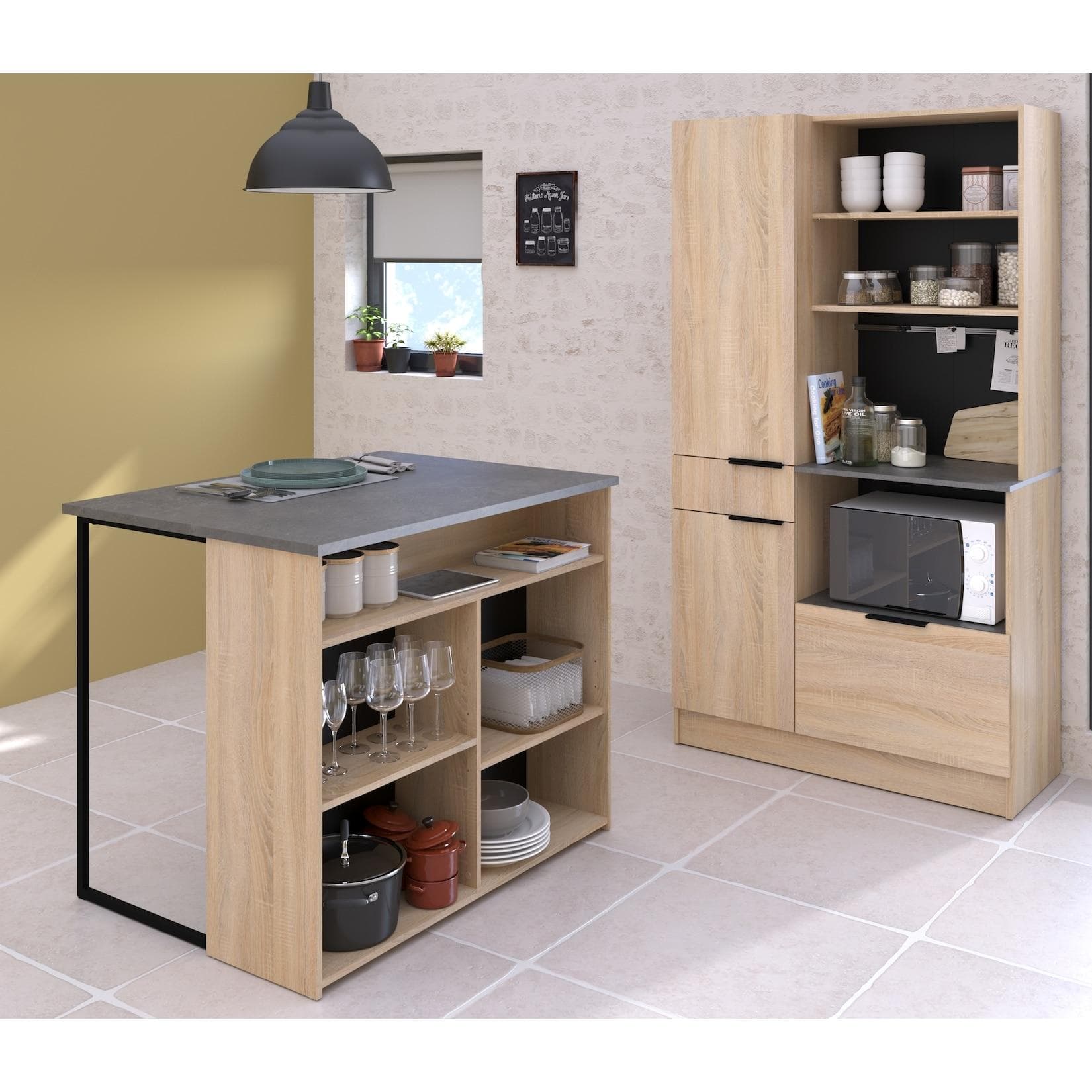 Schrank-Set PARISOT "Fumay, Individuell stellbar" grau Eiche Nachbildung Beton Optik