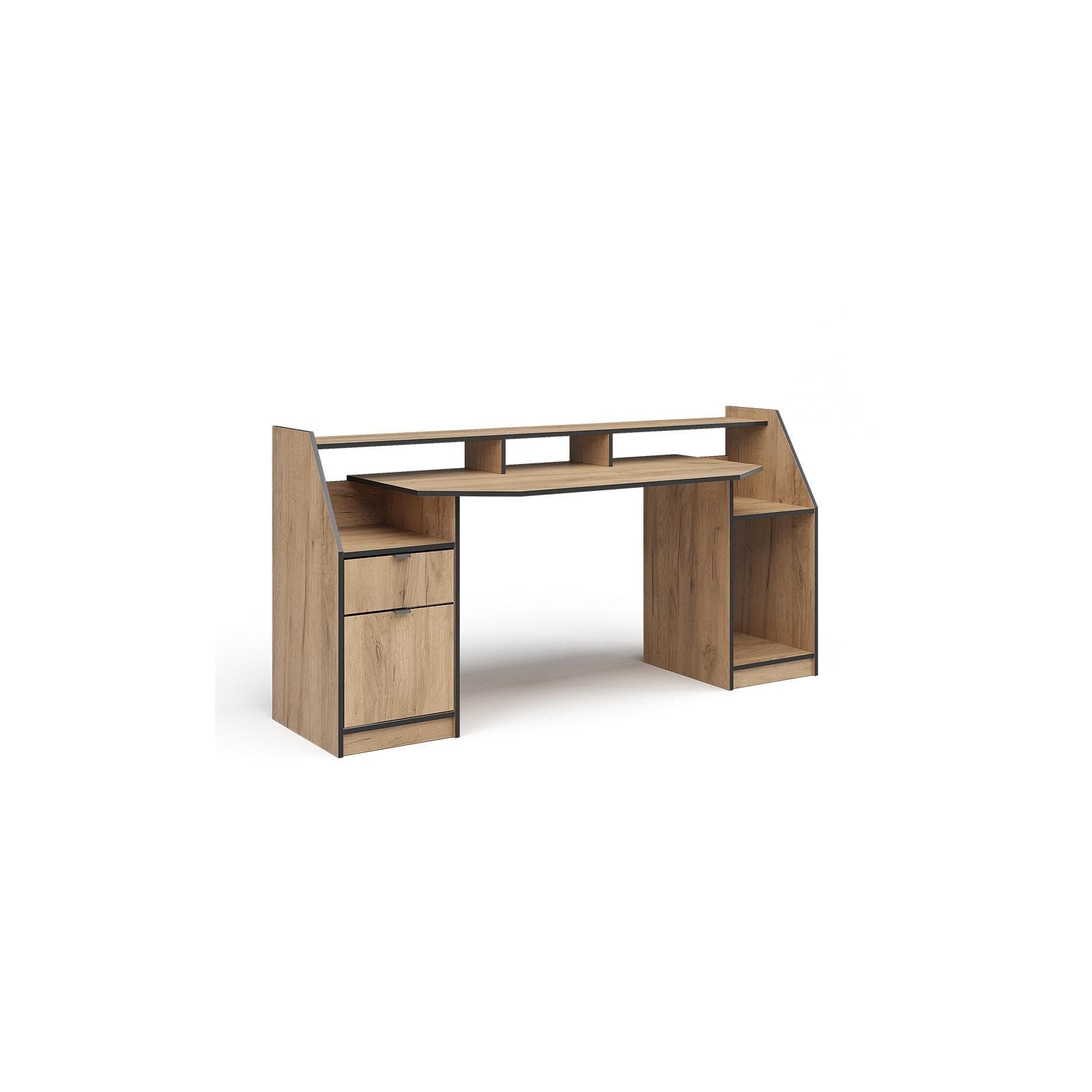 Computertisch aus Goldkraft Eiche/Schwarz mit Schublade und Tür