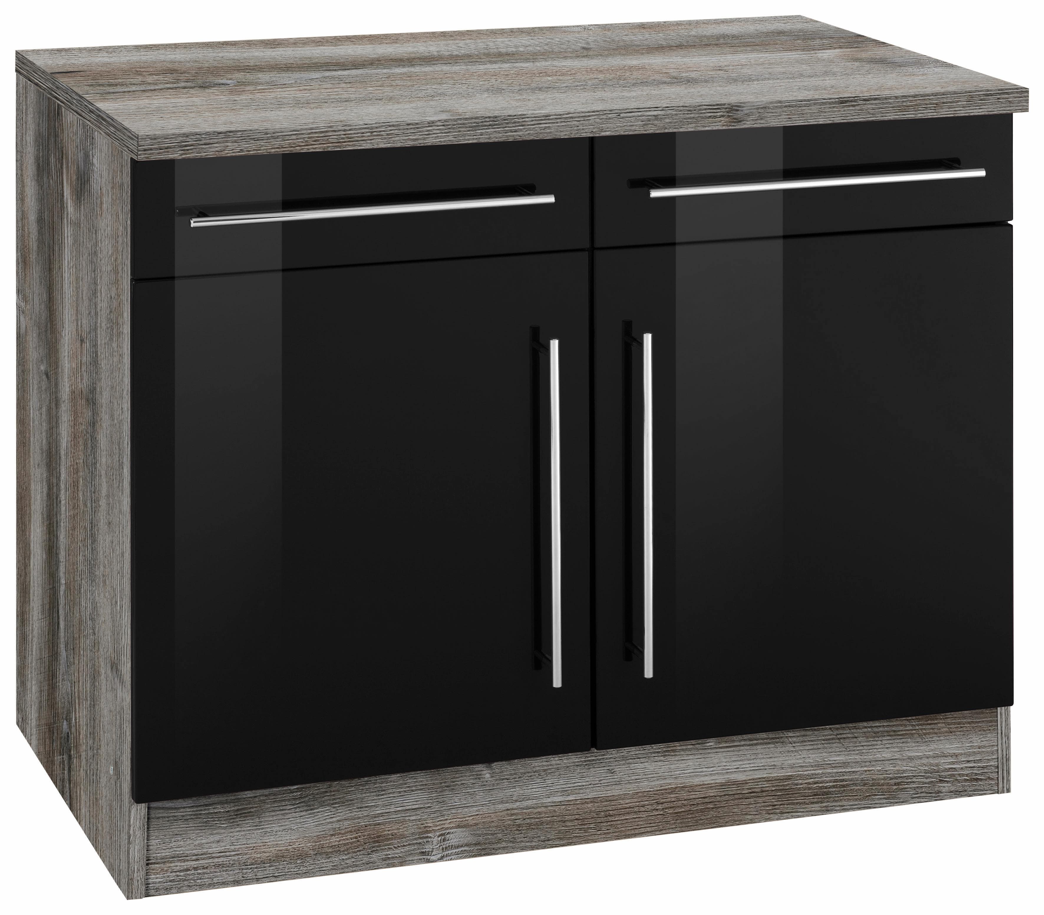 KOCHSTATION Unterschrank Schwarz Metallgriffleisten