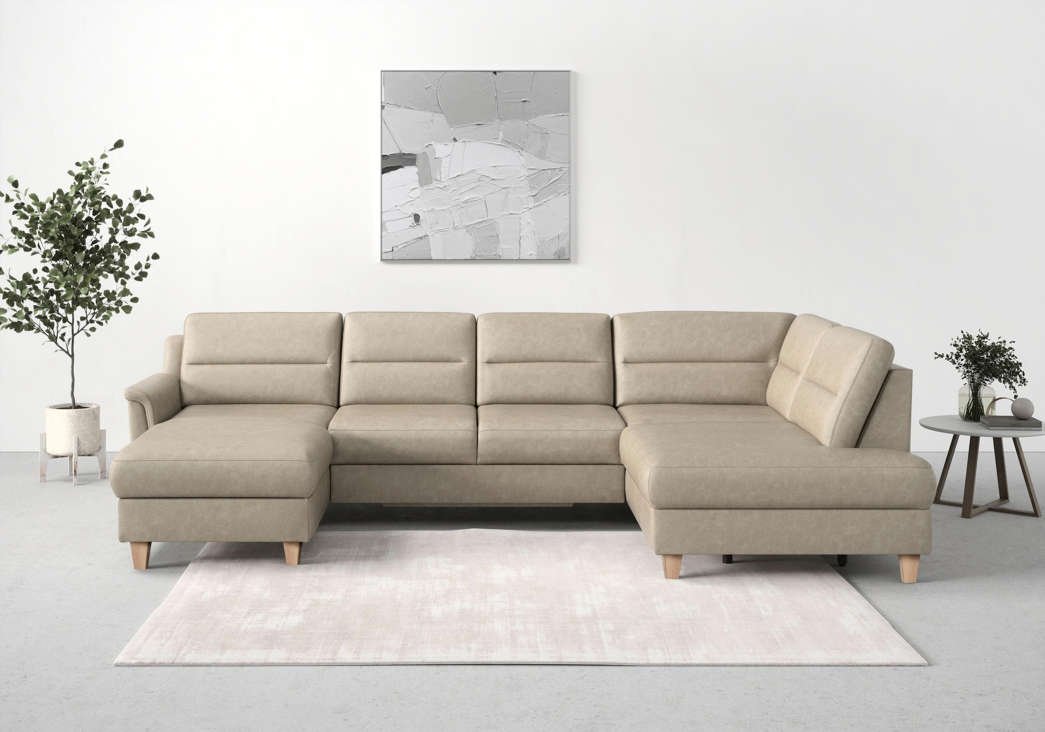 Beige Wohnlandschaft in U-Form mit Federkern-Polsterung