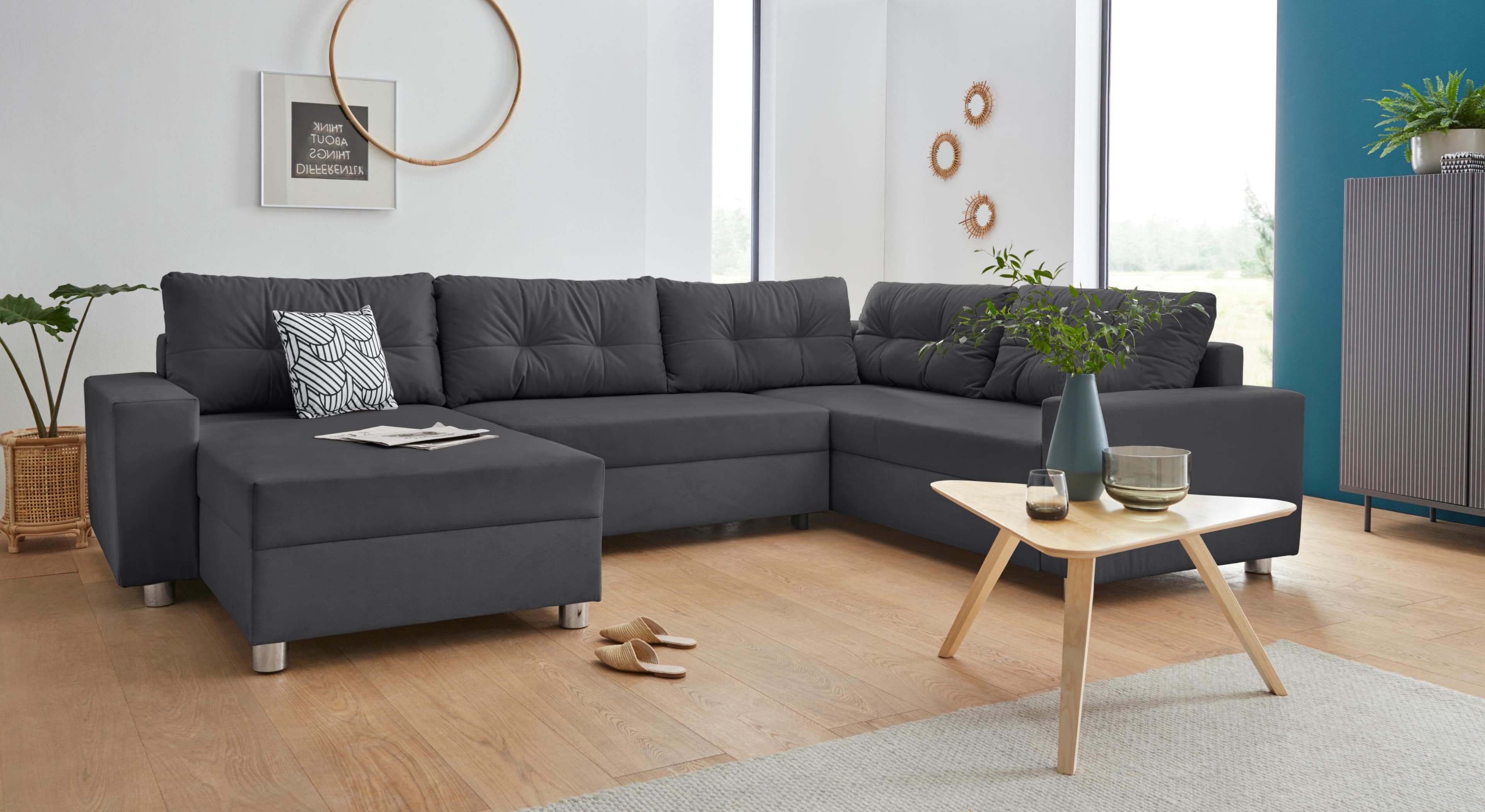 U-förmige Wohnlandschaft mit Federkern & optionalem Schlafsystem