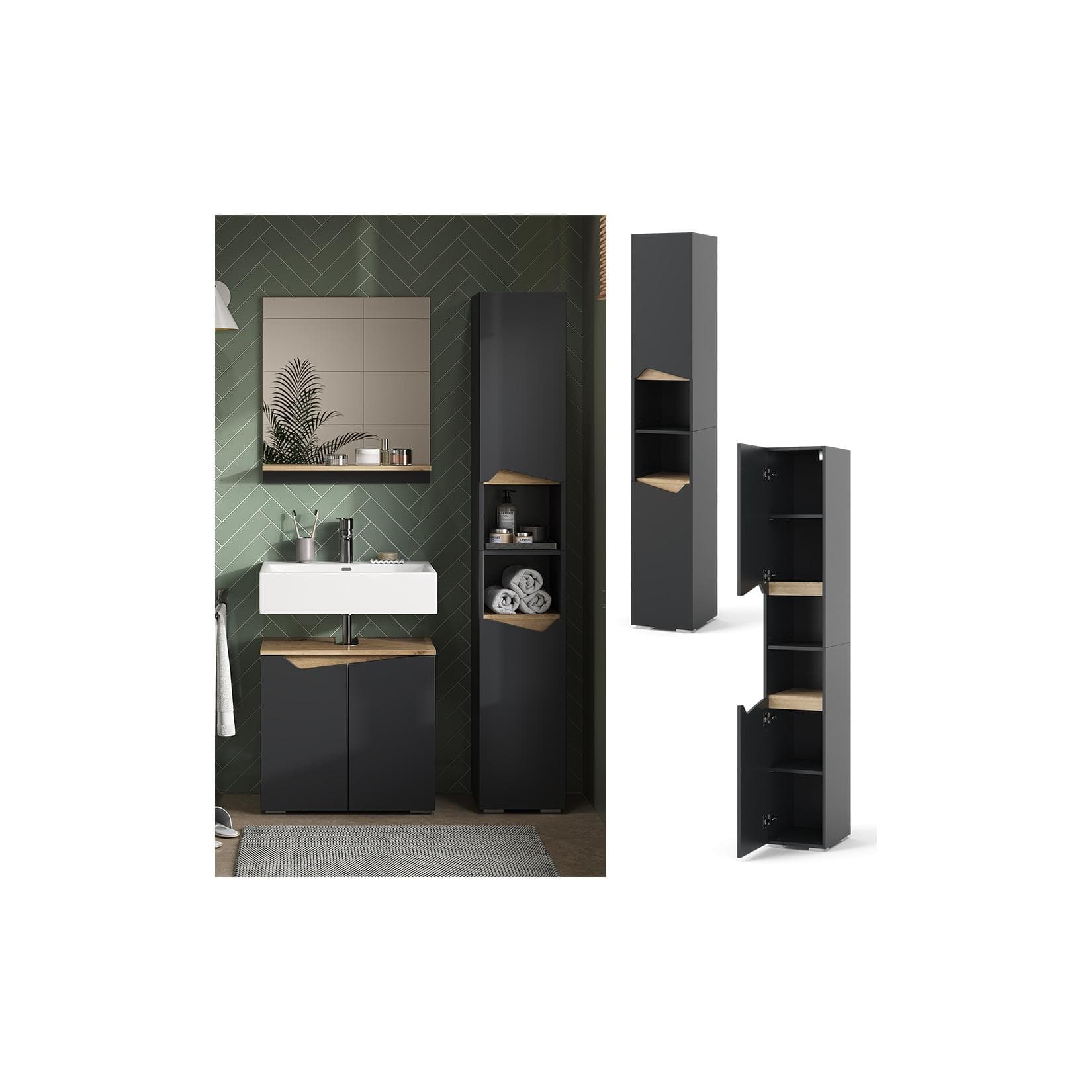 Anthrazit Hochschrank mit Türen und offenen Fächern