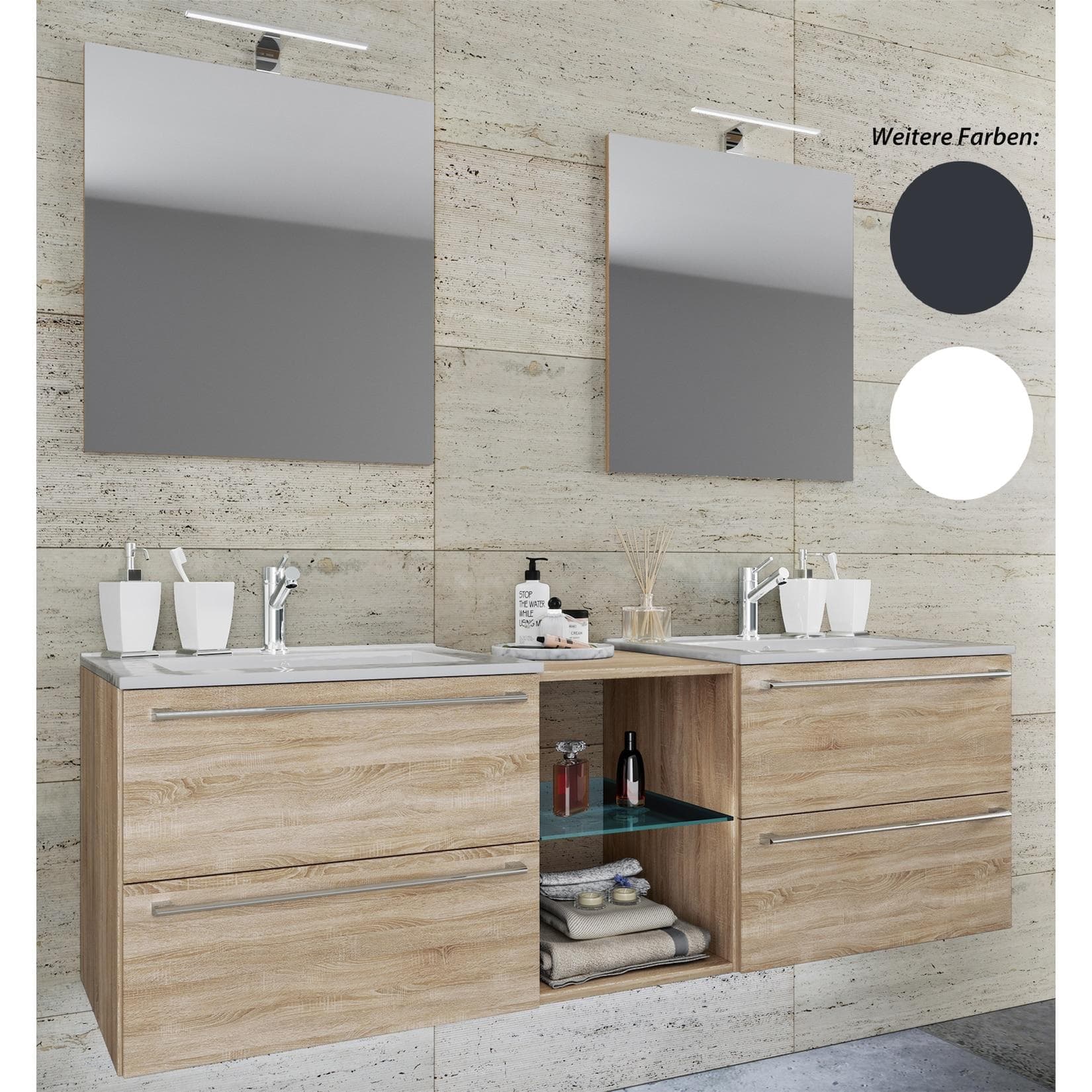 VCM Badmöbel Set Doppel Waschplatz Keramik Waschbecken Unterschrank 155 cm