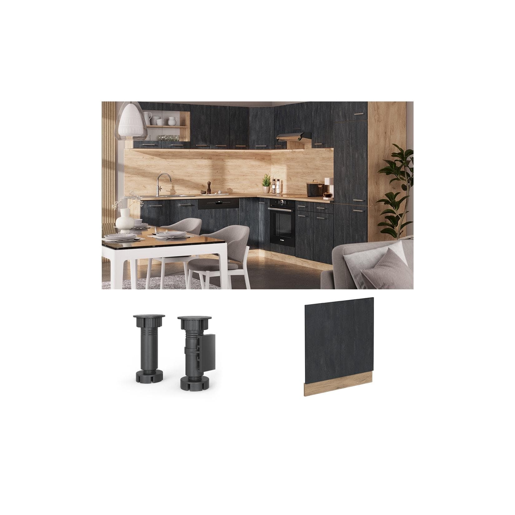 Frontblende R-Line in Schwarz Beton/Goldkraft Eiche