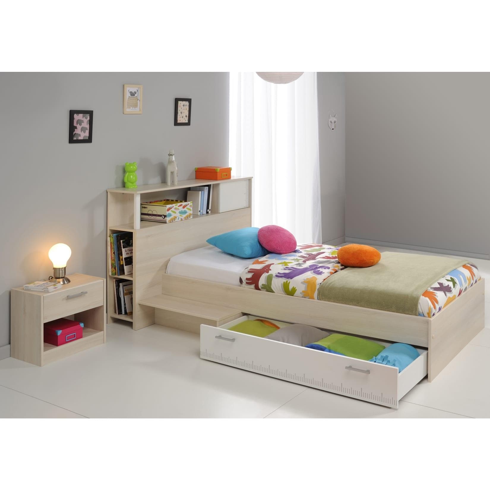 Parisot Jugendbett Charly 17 Akazie-Weiß mit Nachtkommode