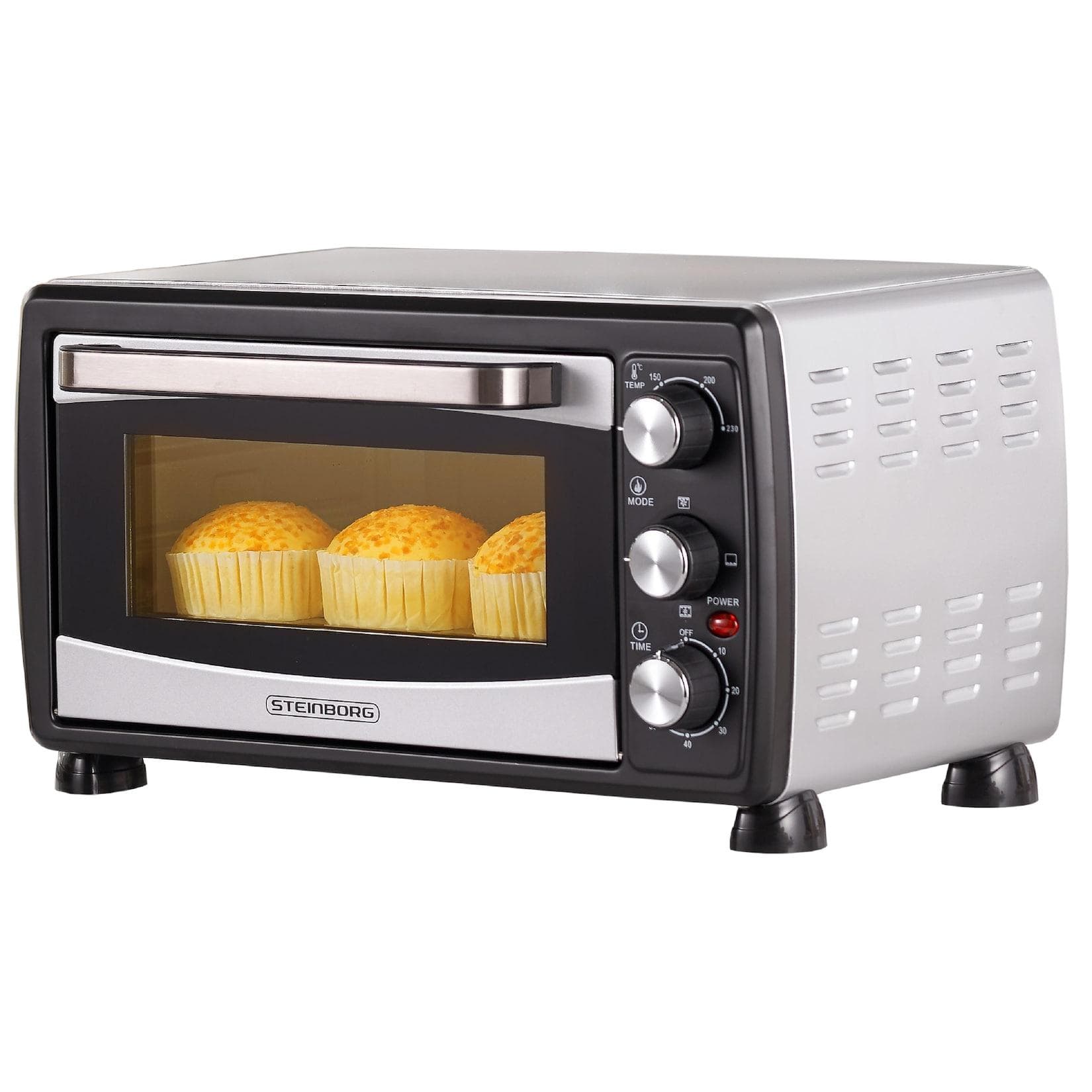 Steinborg Minibackofen Pizzaofen 20L 1380W Silber/Schwarz