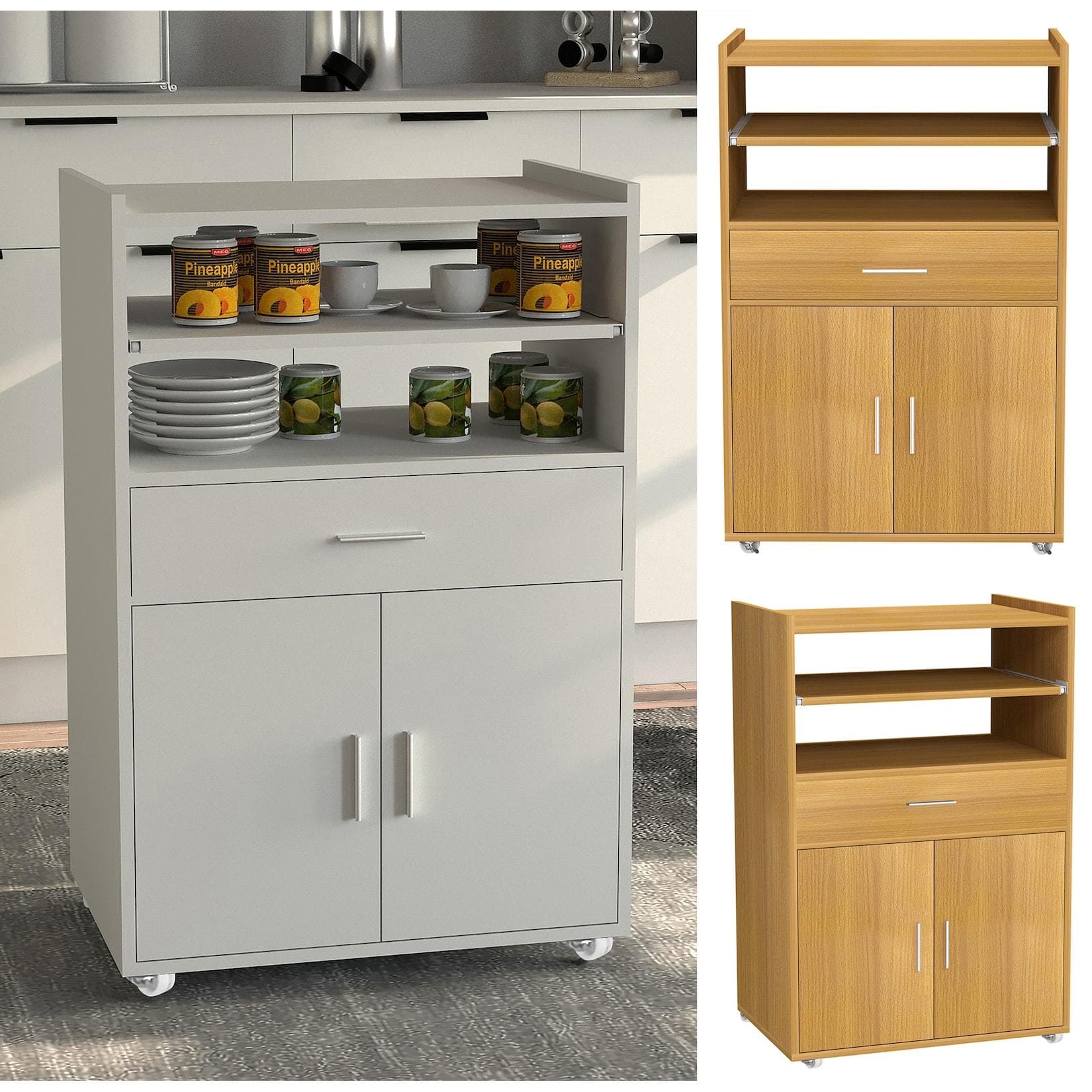 VCM Küchenwagen Kiola: Servierwagen mit Rollen, Schublade & Ausziehfach