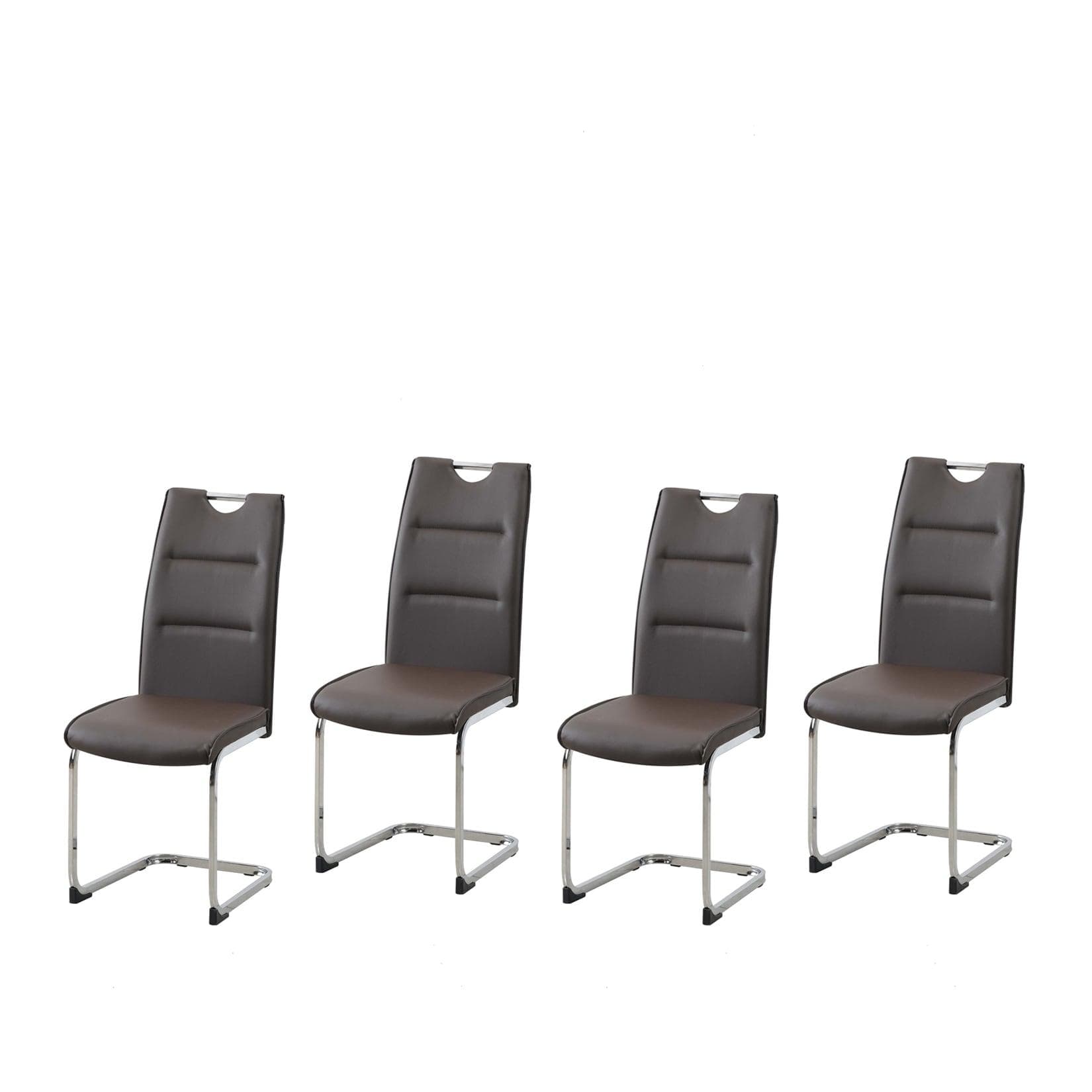 Braune PU-Freischwinger Stühle (Set, 4)