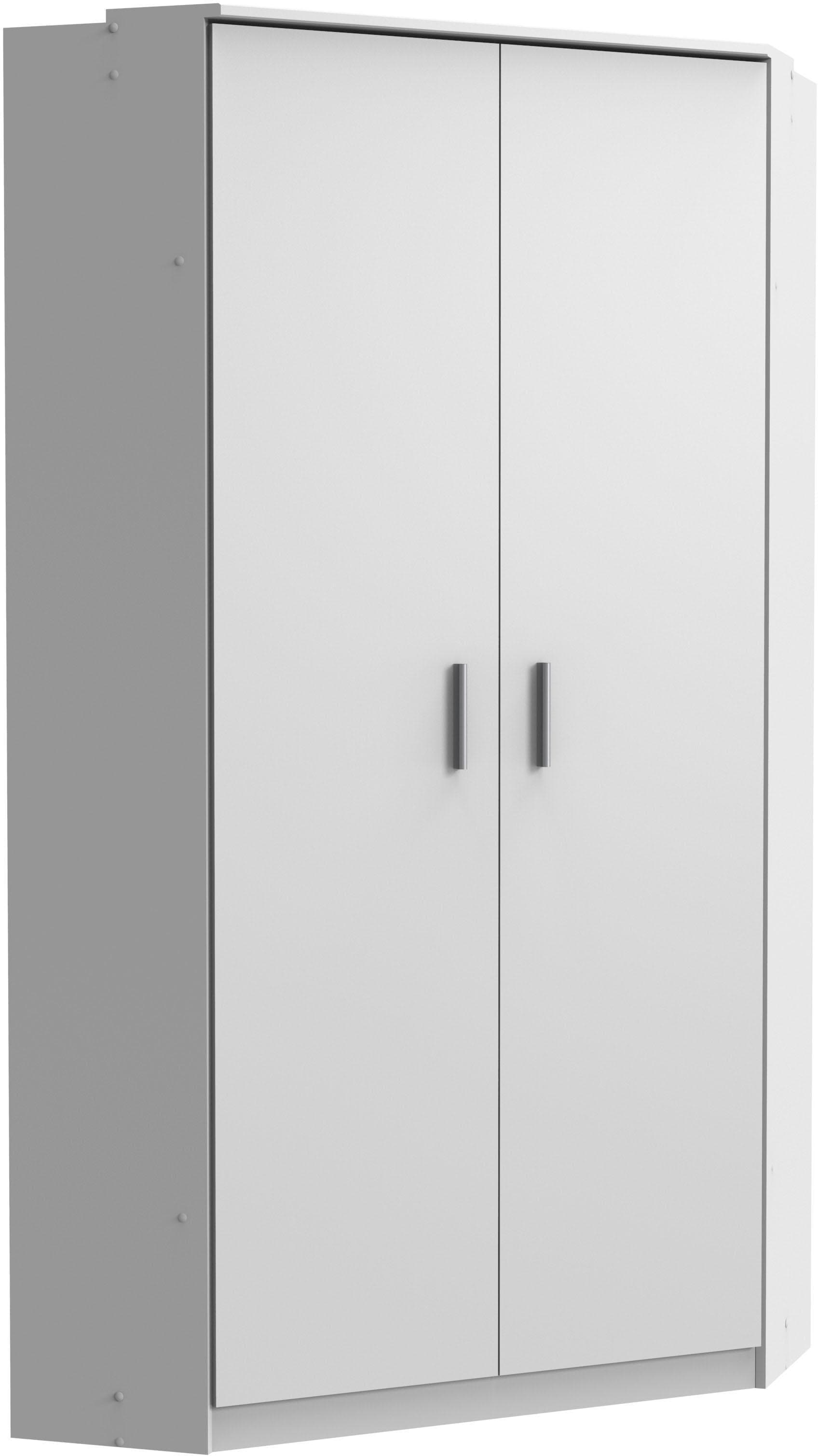 Wimex Joker Eckkleiderschrank Weiß mit Kleiderstangen und Einlegeböden