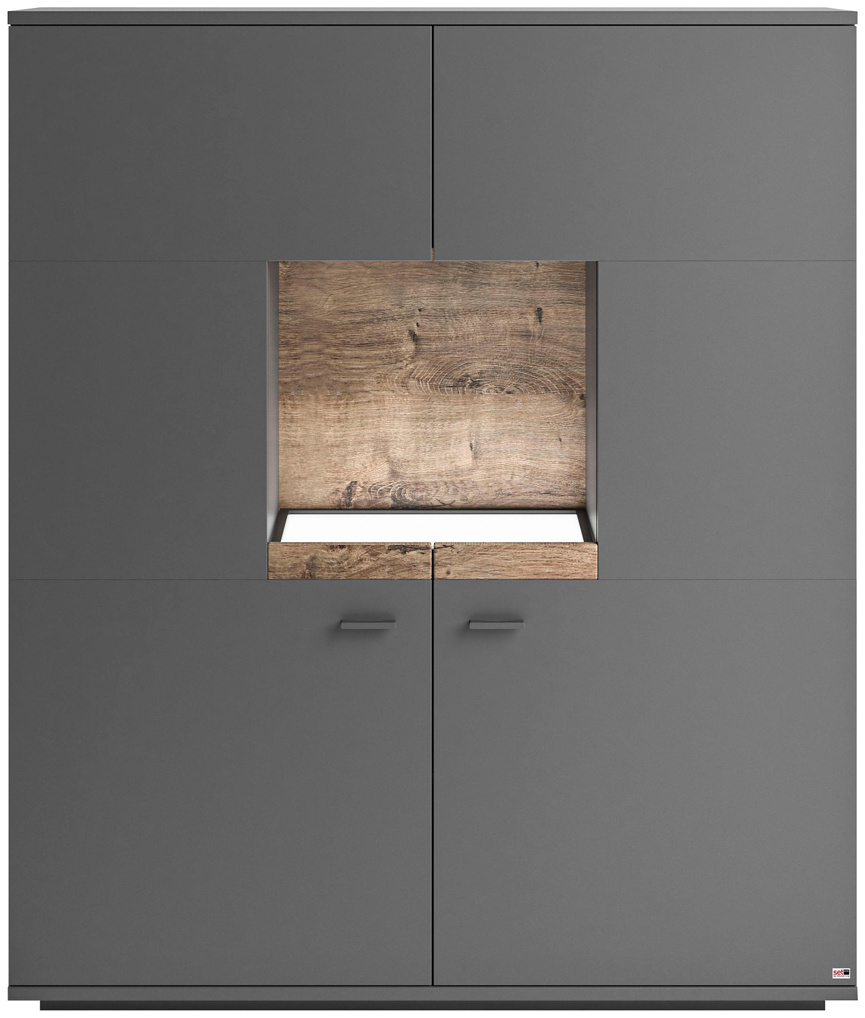 Stilvolles Highboard mit Bügelgriffen in Grau