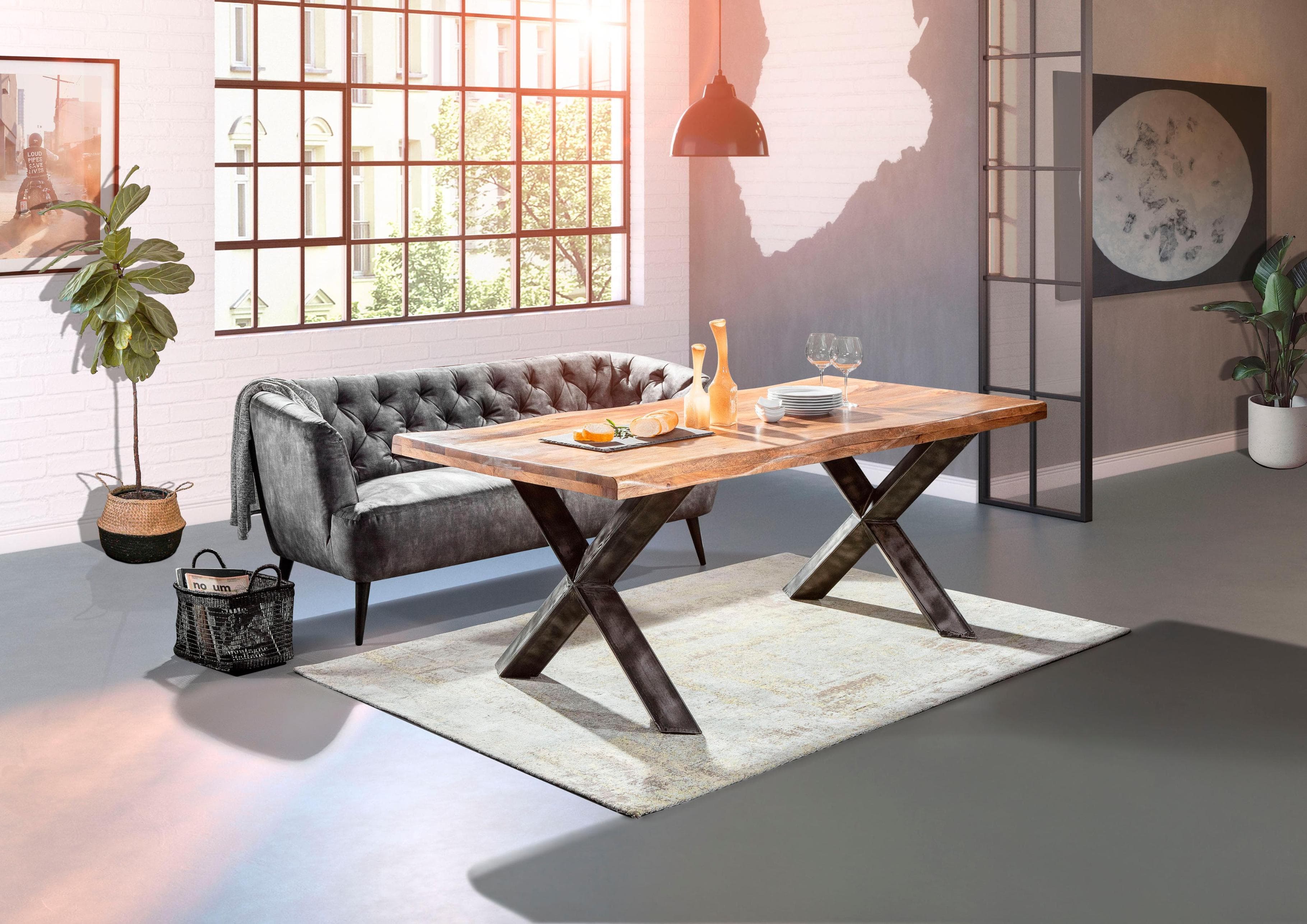 Gutmann Factory Küchensofa Kelly Grau Chesterfield-Steppung