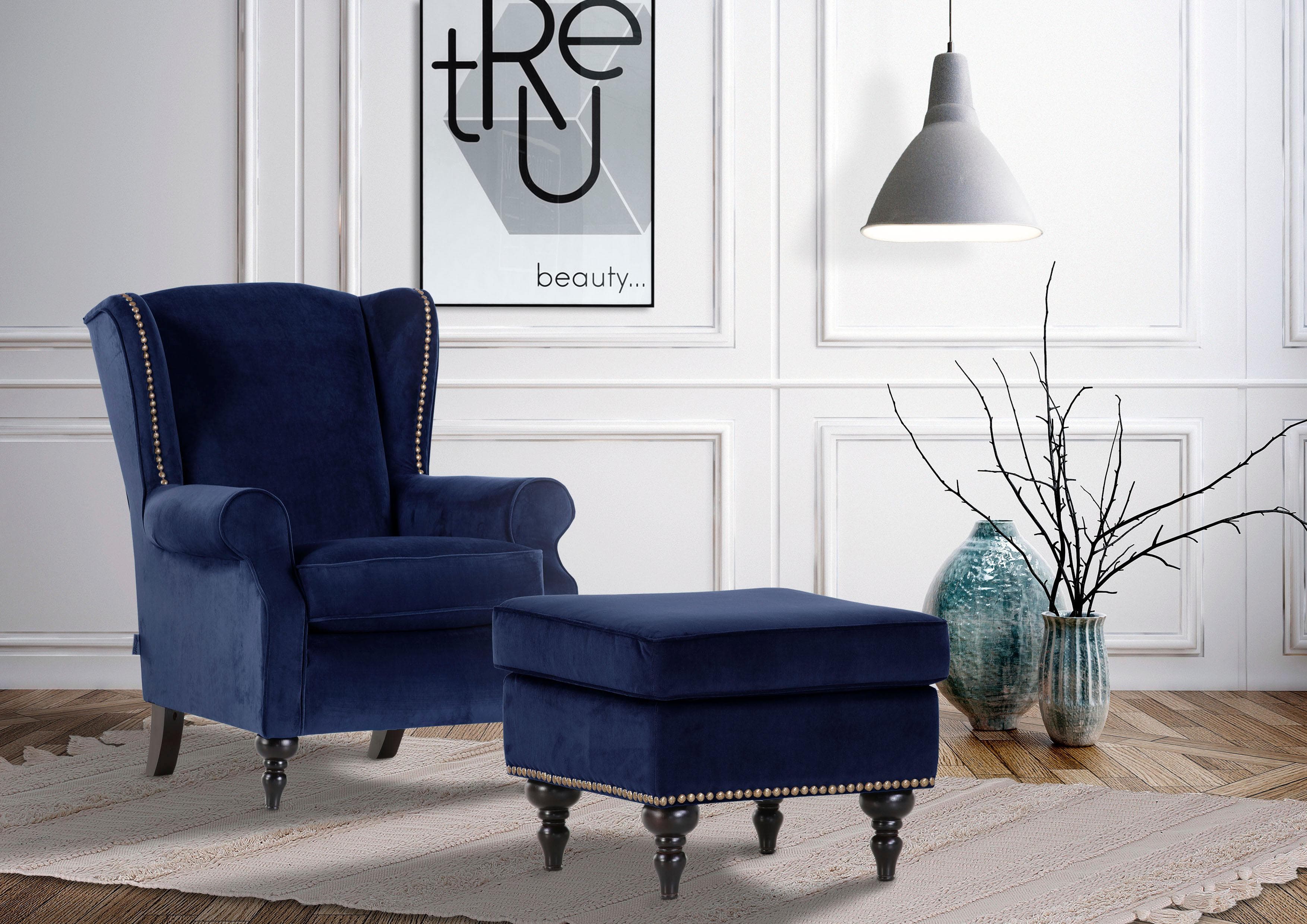 Gutmann Factory Ohrensessel Blau Samtartiger Stoff