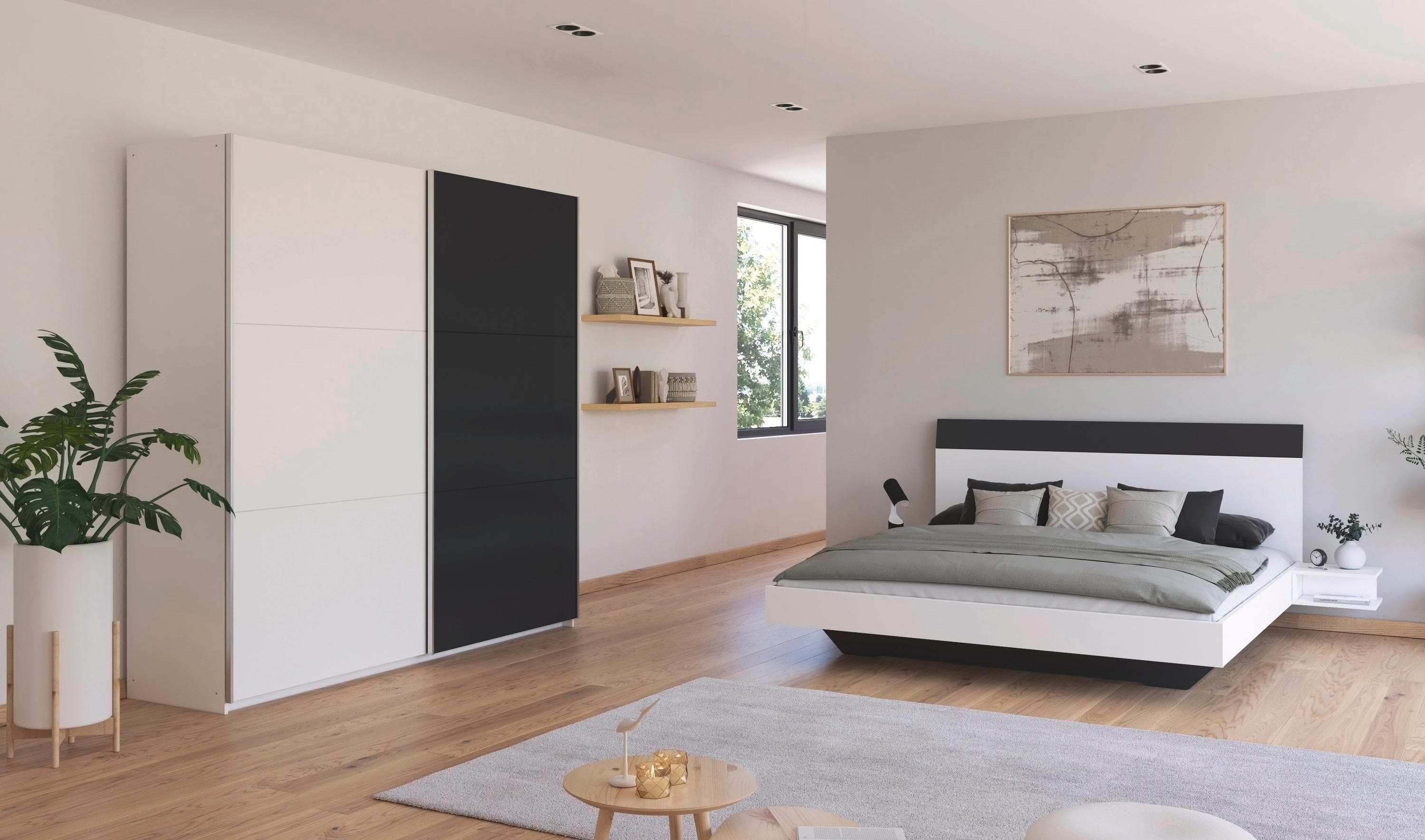 Rauch Schlafzimmer-Set Monza Grau/Weiß mit Schwebetürenschrank