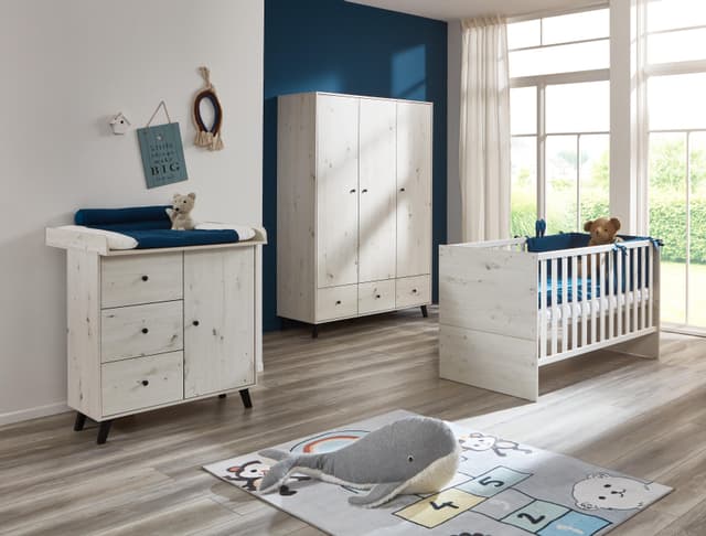 3-teiliges Babyzimmer-Set mit Kleiderschrank, Bett & Wickelkommode