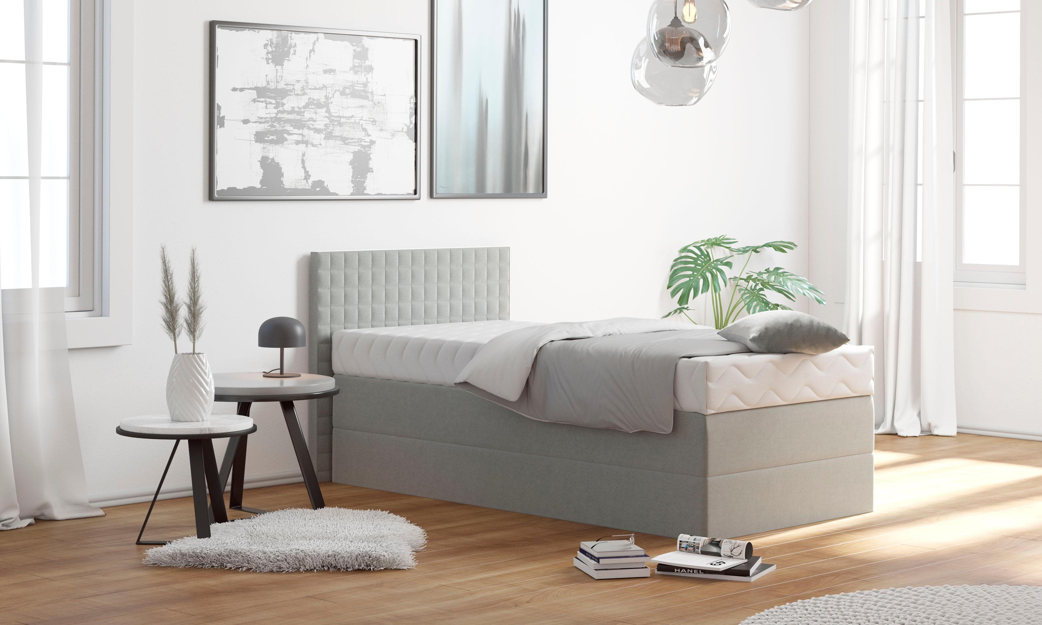 Luxuriöses Boxspringbett mit Zierkissen & Topper-Option