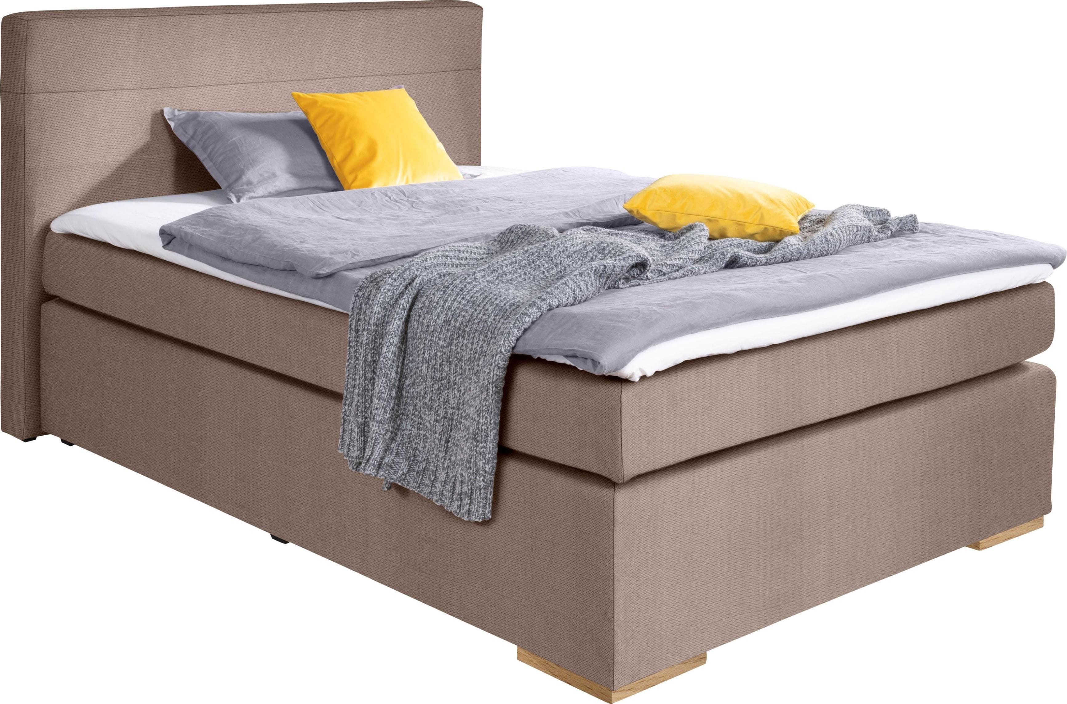 Luxus Boxspringbett mit Matratze und Topper - Buche Natur