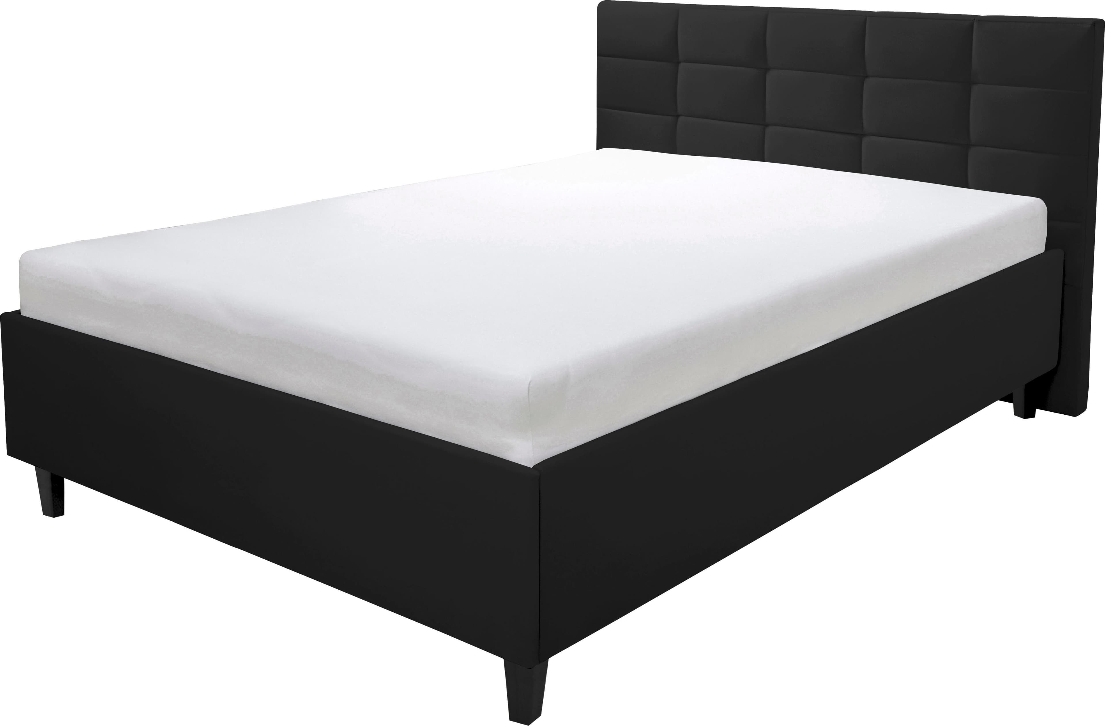 Schwarzes Polsterbett mit Füßen