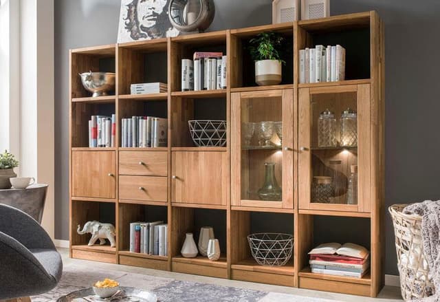 Home Affaire Ecko Regal aus Wildeichenholz mit Glastüren und Schubladen