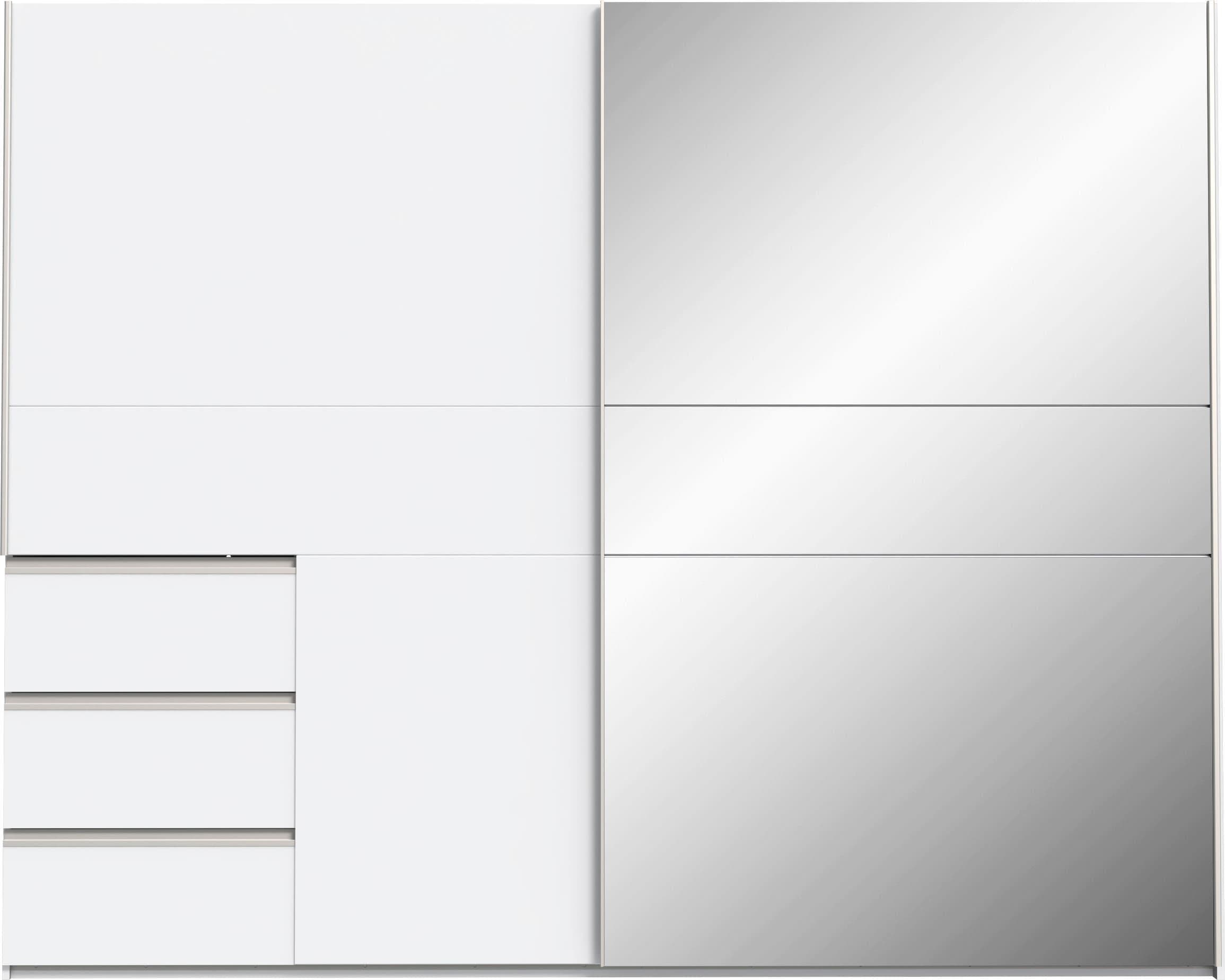 Schiebetürenschrank mit 3 Schubladen Weiß / Spiegel