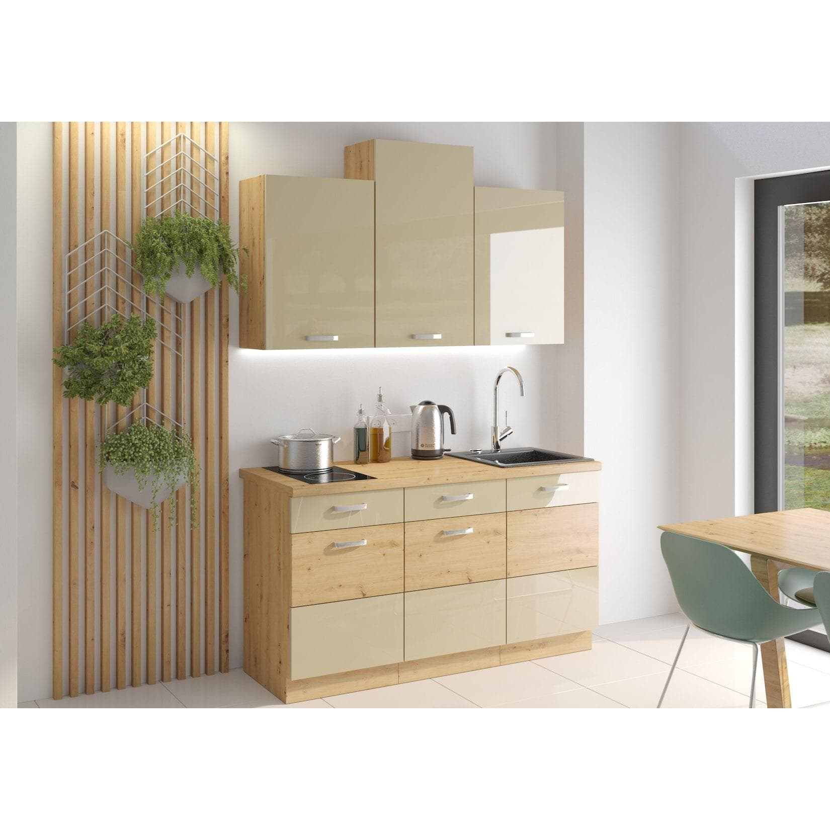 Eiche Cappuccino Buffetküche - Moderne Singleküche